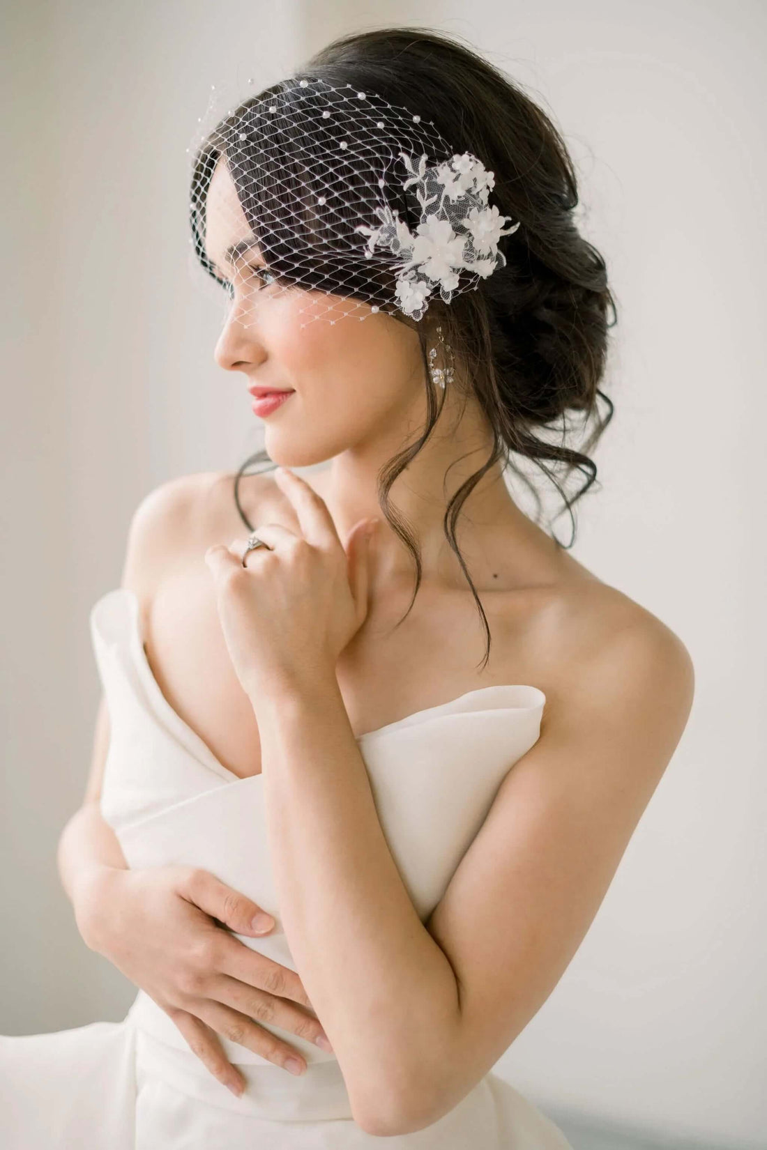 Featured product: Venetian lace birdcage veil Tessa Kim