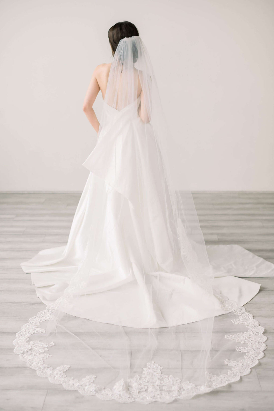 cathedral lace and pearl wedding veil
