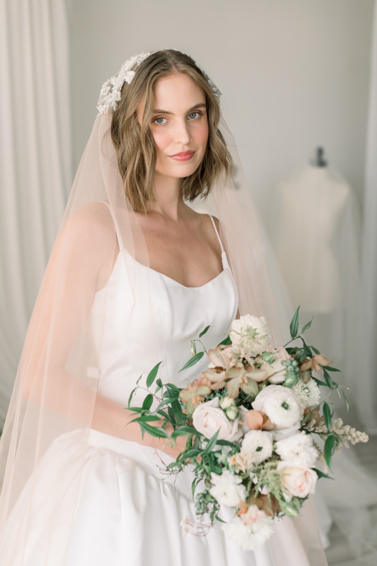 Champagne Juliet Veil | Gold Lace Juliet Cap Veil | Champagne Wedding Veil
