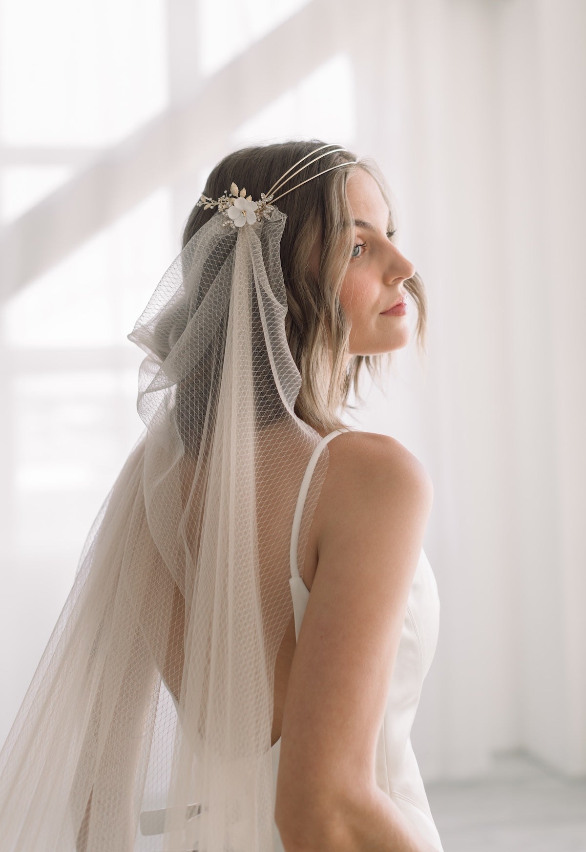 Champagne and Gold Bridal Veil | Floral Crown Veil | Gold Halo Wedding Veil