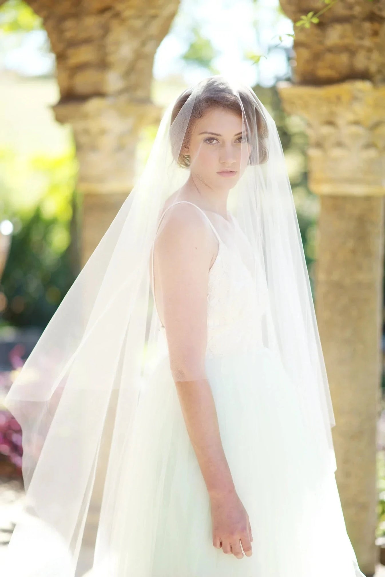 Drop veil - Wedding veil with blusher - Illusion tulle veil - Ready to ship