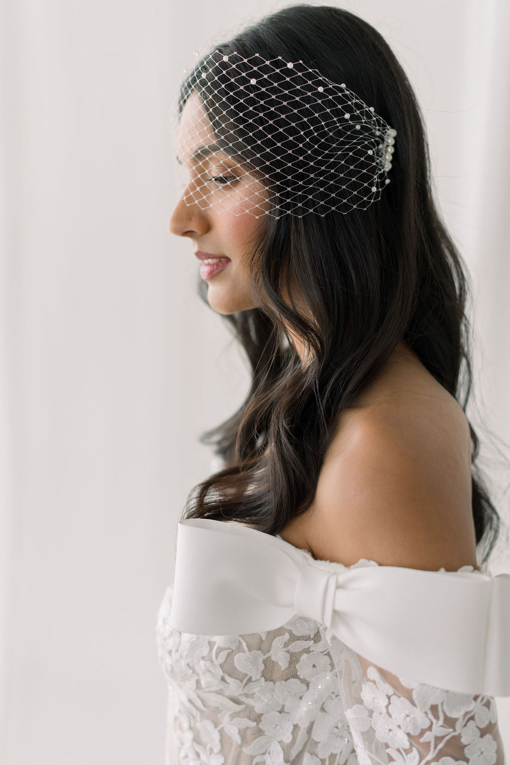 pearl birdcage veil