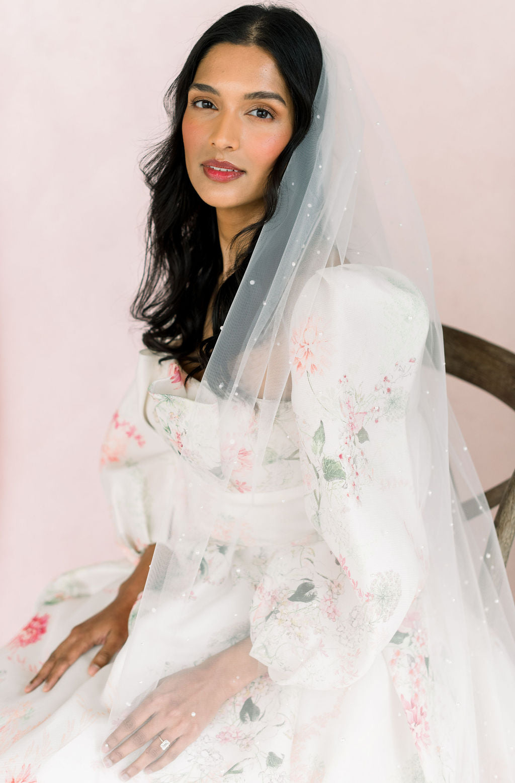 pearl long veil bridal