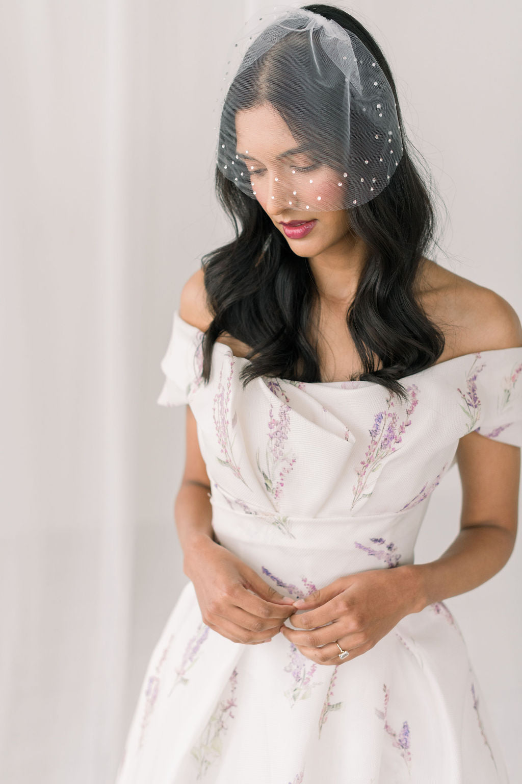 crystal edge birdcage veil