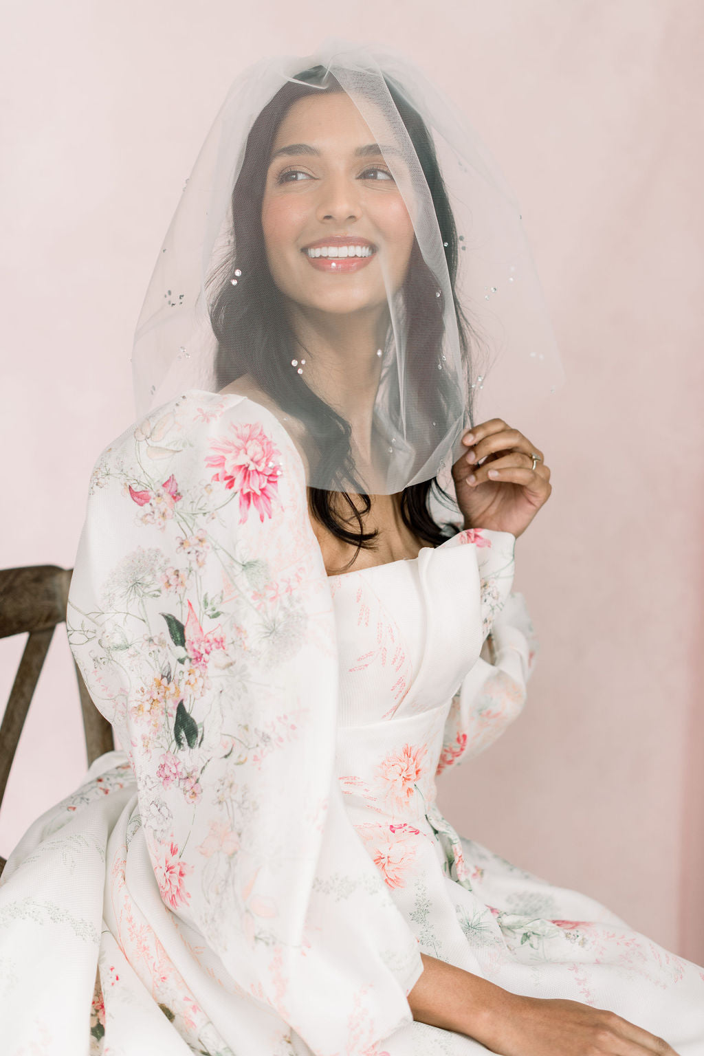 Birdcage veil with crystals