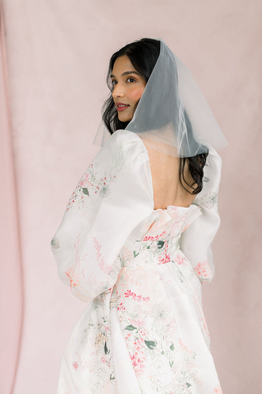 Drop veil - Short blusher bridal veil - Italian matte tulle veil