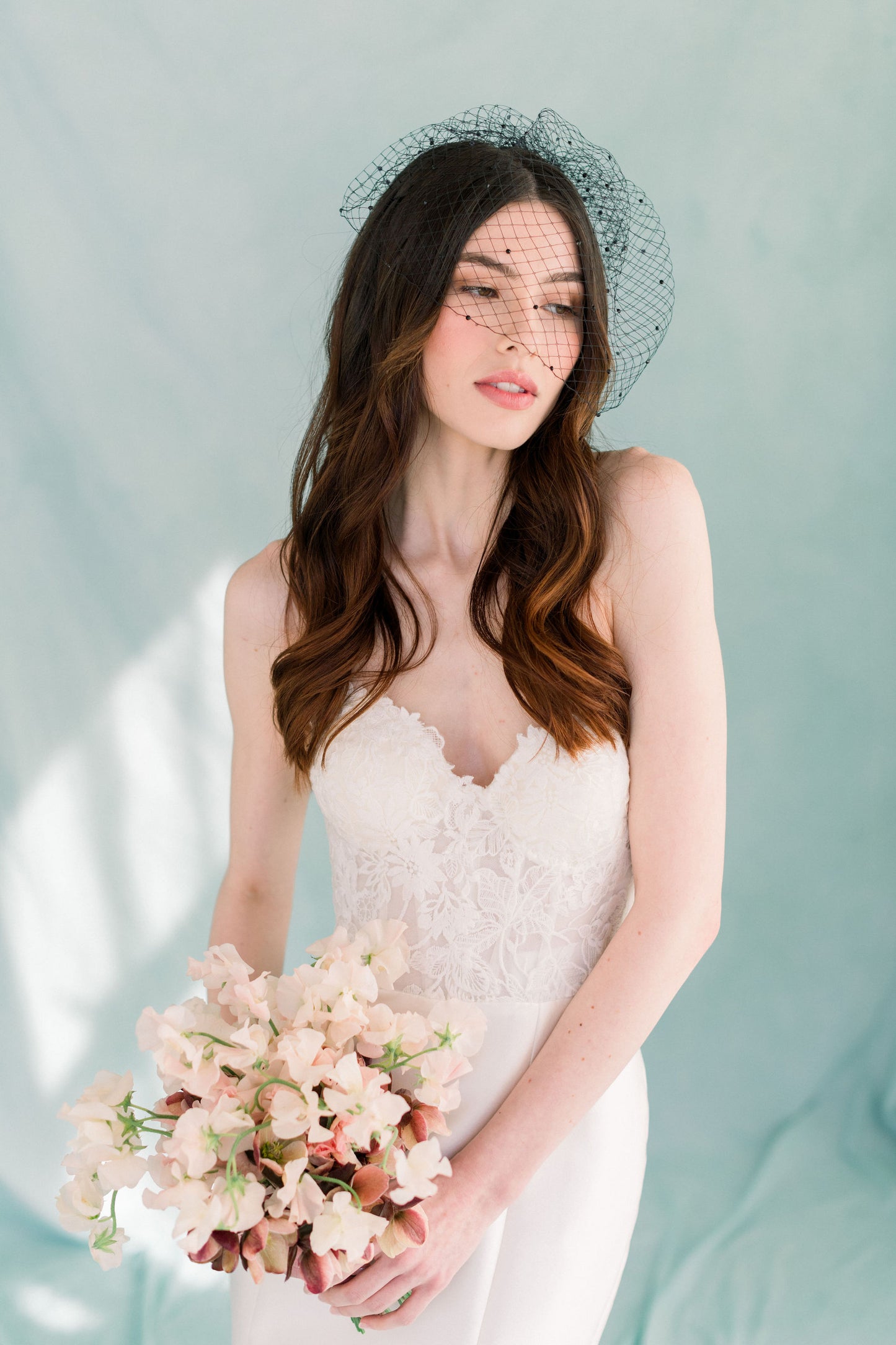 crystal black birdcage veil