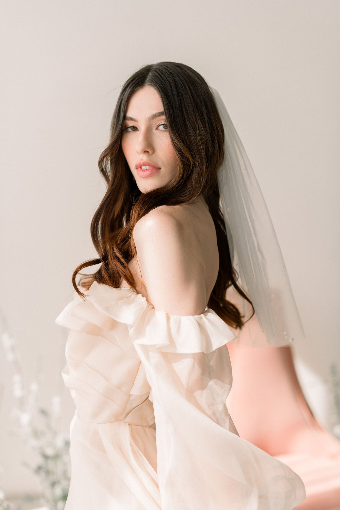 Two tier veil - Mini two tier veil with dew drops - French tulle veil - Ready to ship