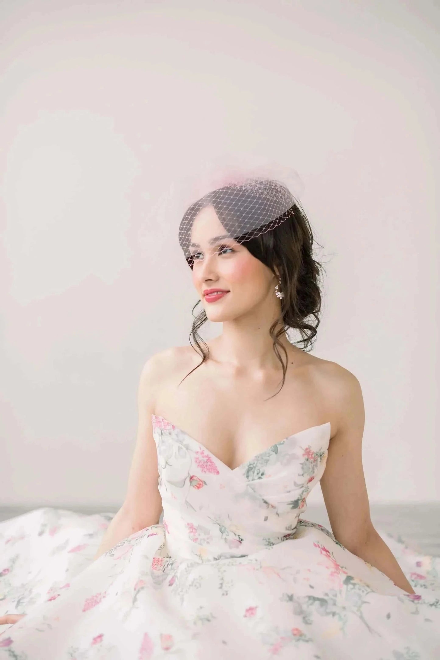 Blush double layer bridal birdcage veil - ready to ship Tessa Kim