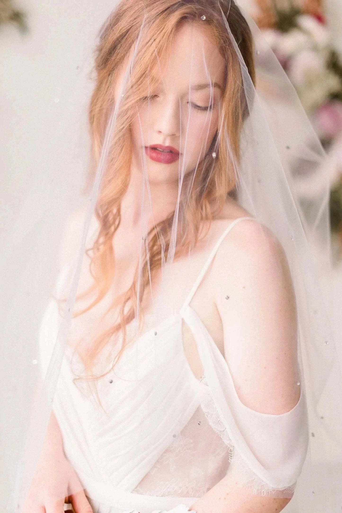 Blusher illusion tulle bridal veil with crystals - ready to ship Tessa Kim