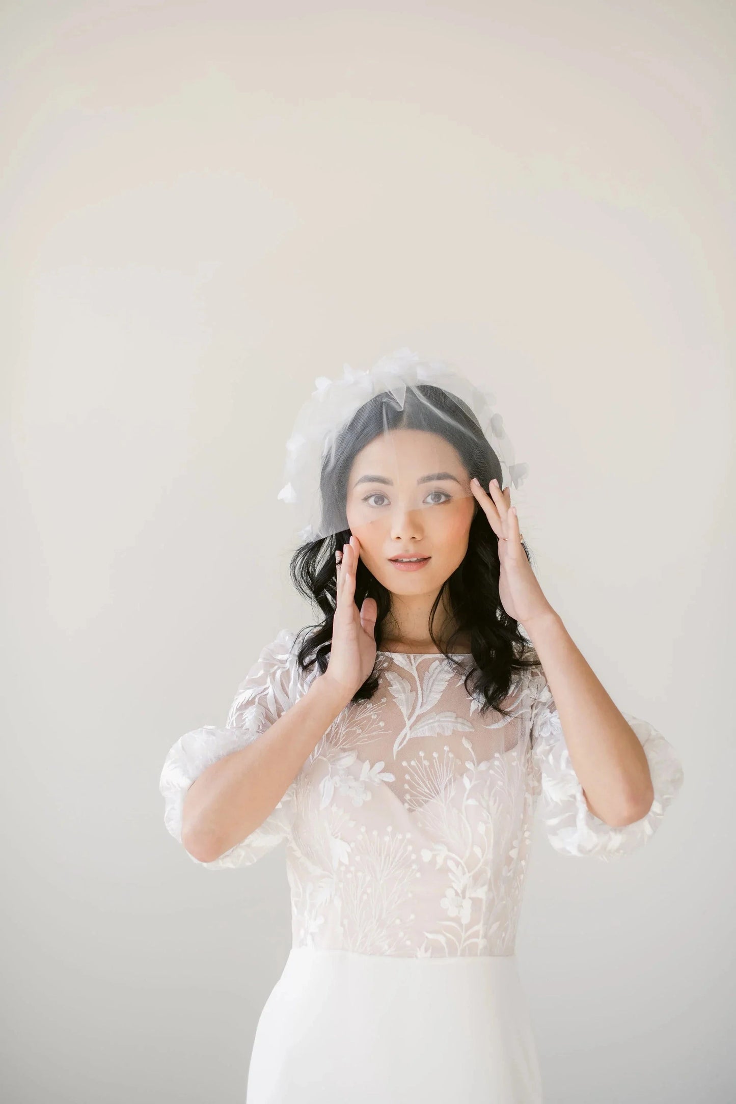 Chiffon floral tulle birdcage veil Tessa Kim