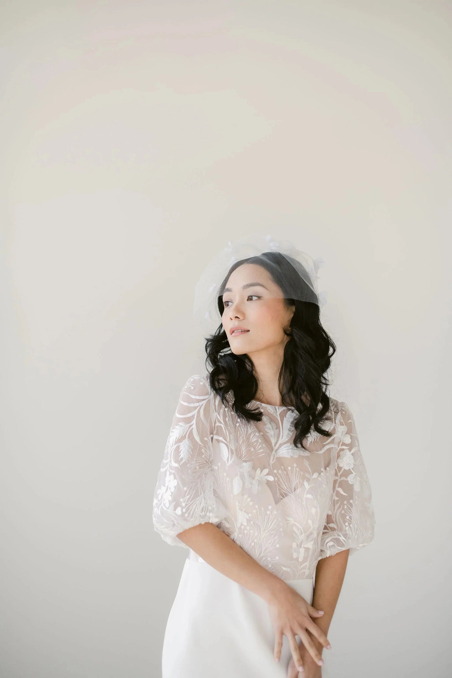 Chiffon floral tulle birdcage veil Tessa Kim