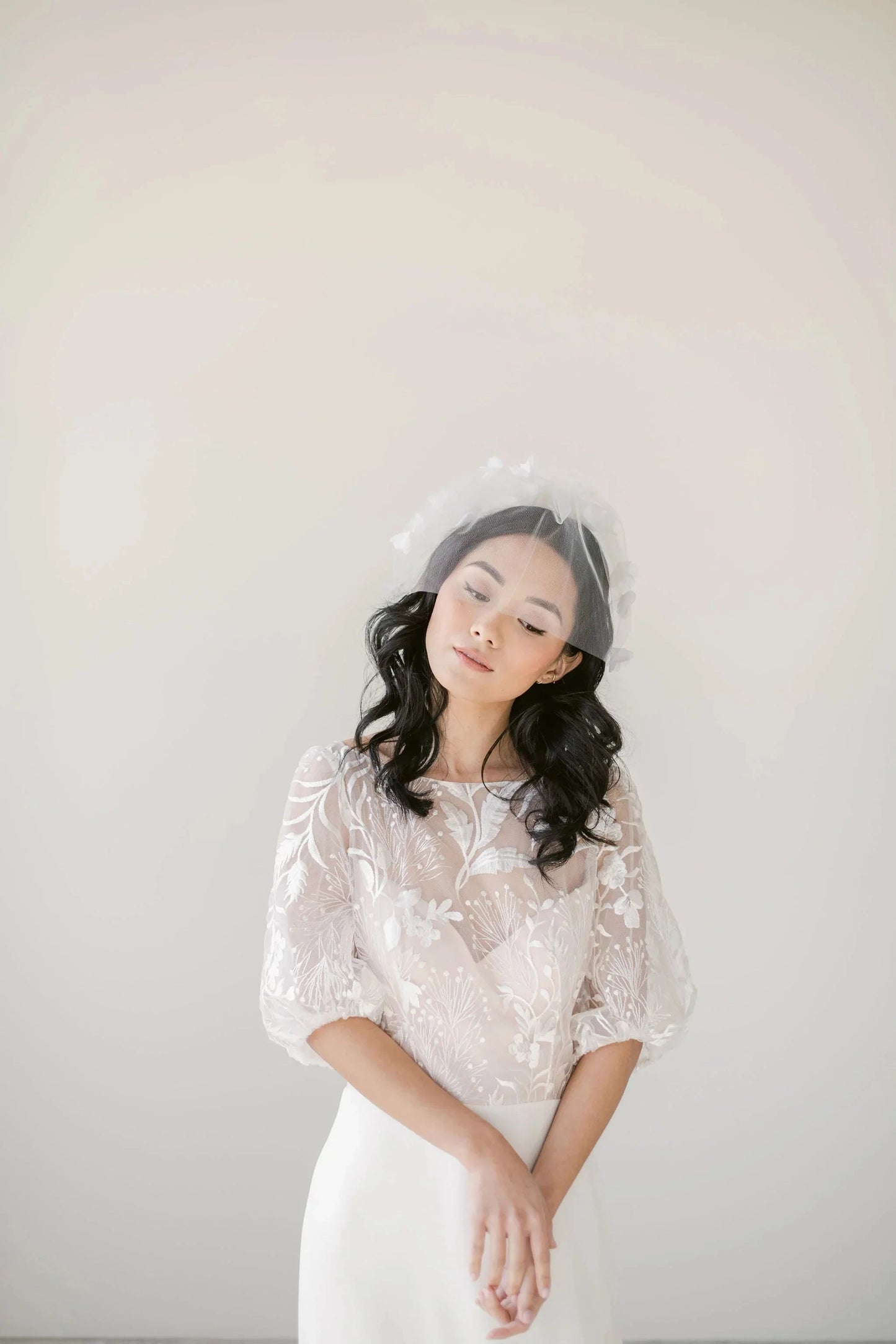 Chiffon floral tulle birdcage veil Tessa Kim