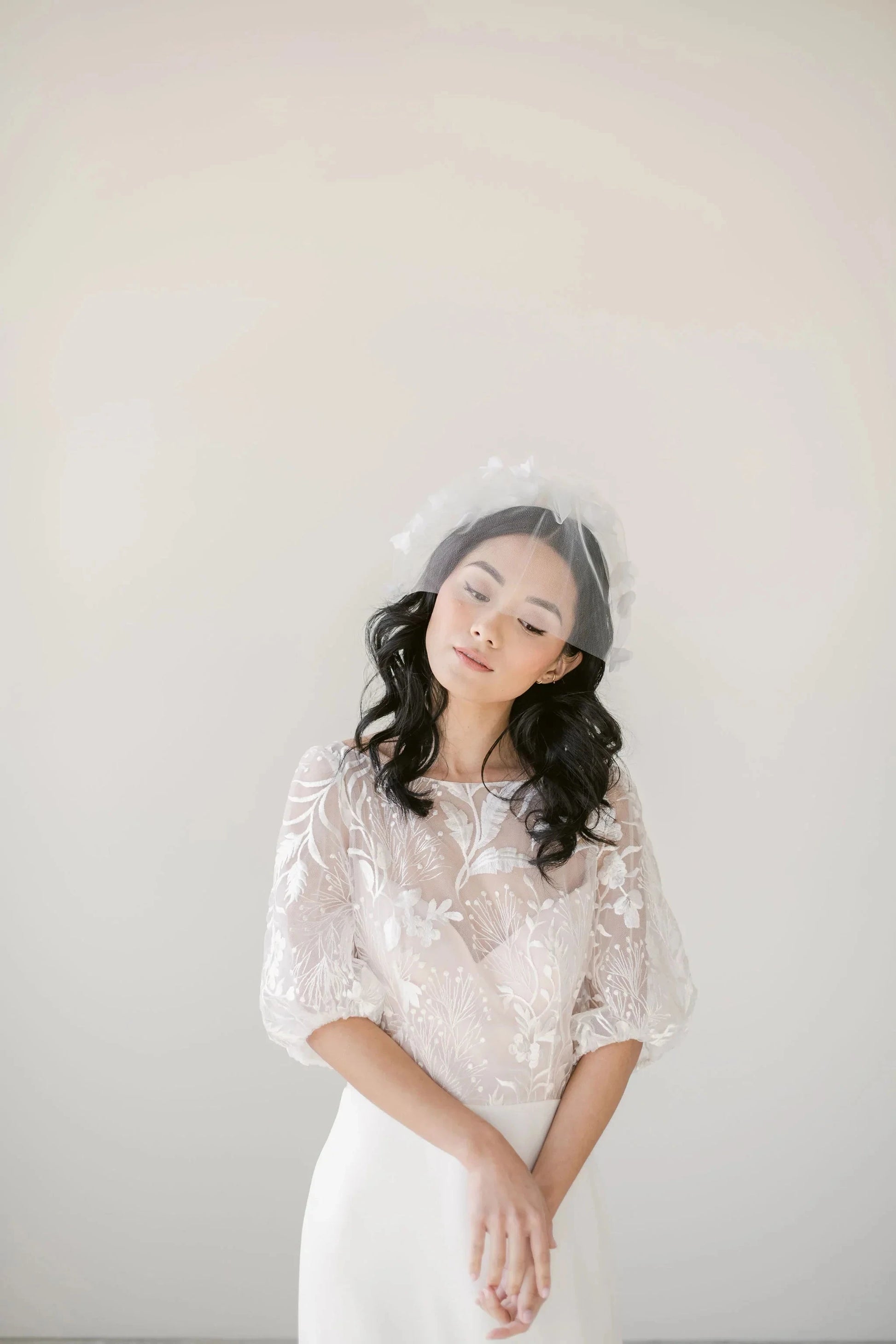 Chiffon floral tulle birdcage veil Tessa Kim