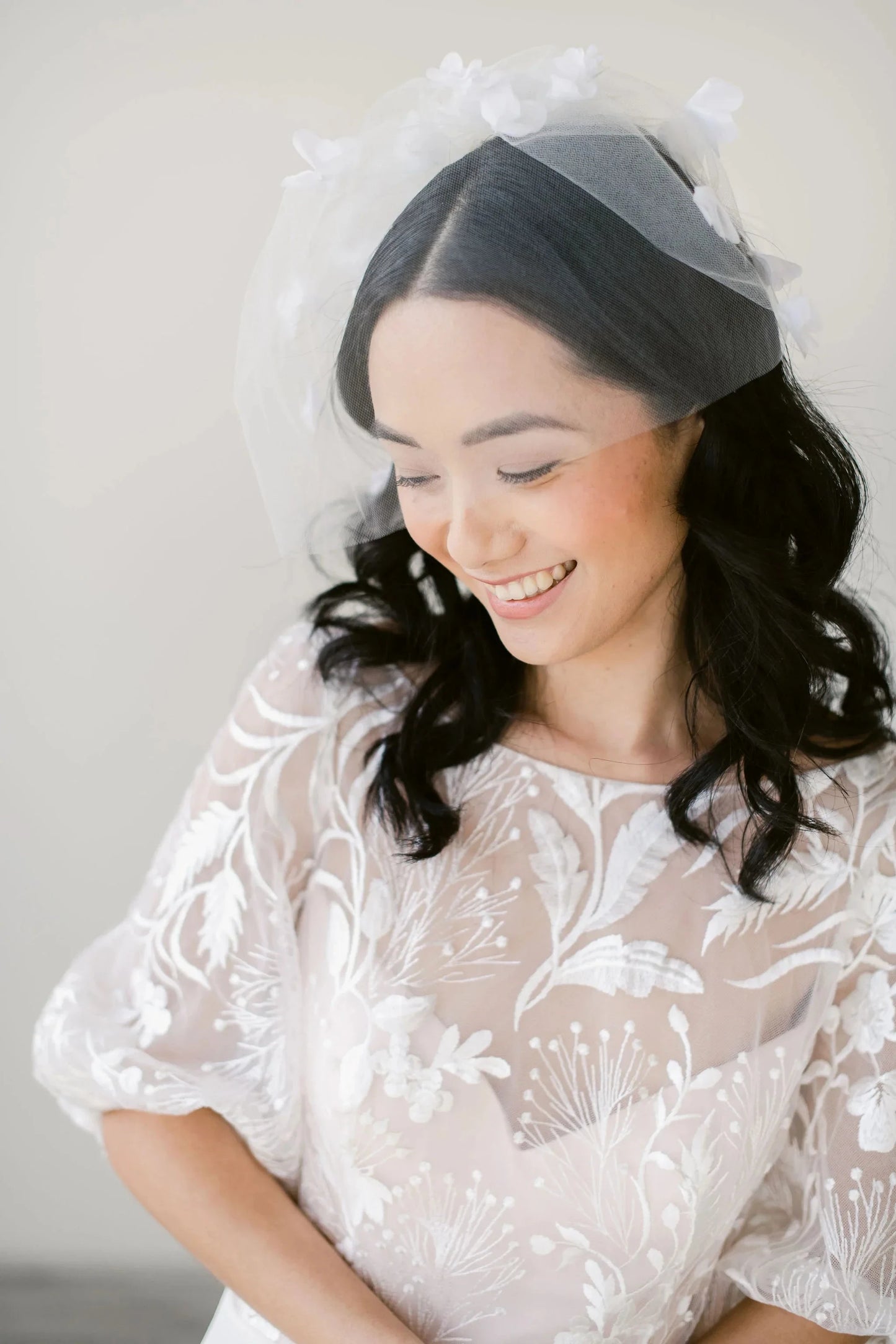 Chiffon floral tulle birdcage veil Tessa Kim