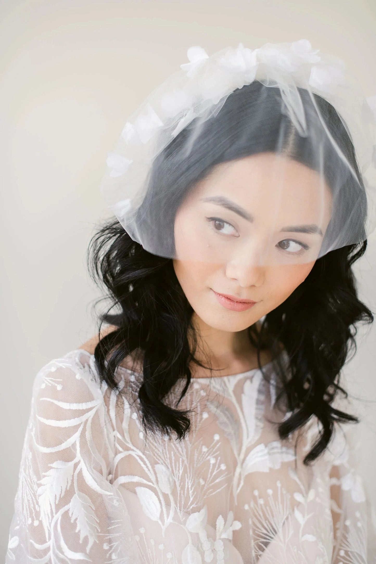 Chiffon floral tulle birdcage veil Tessa Kim