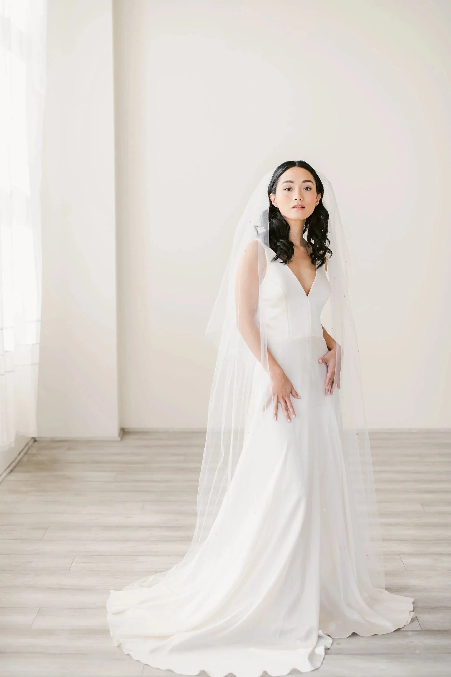 Crystal adorned illusion tulle veil with blusher - ready to ship Tessa Kim