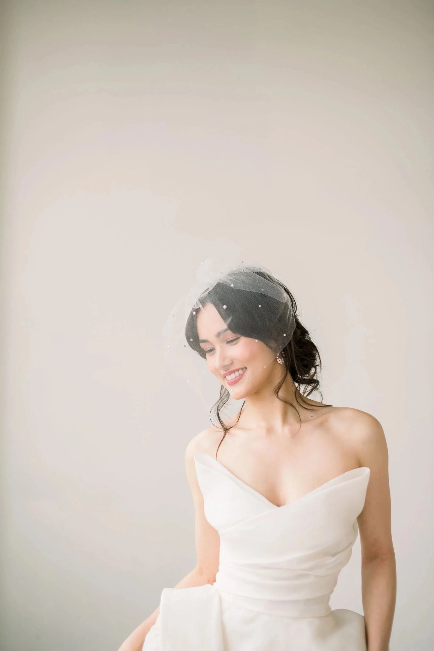 Crystal and pearl tulle birdcage veil - ready to ship Tessa Kim