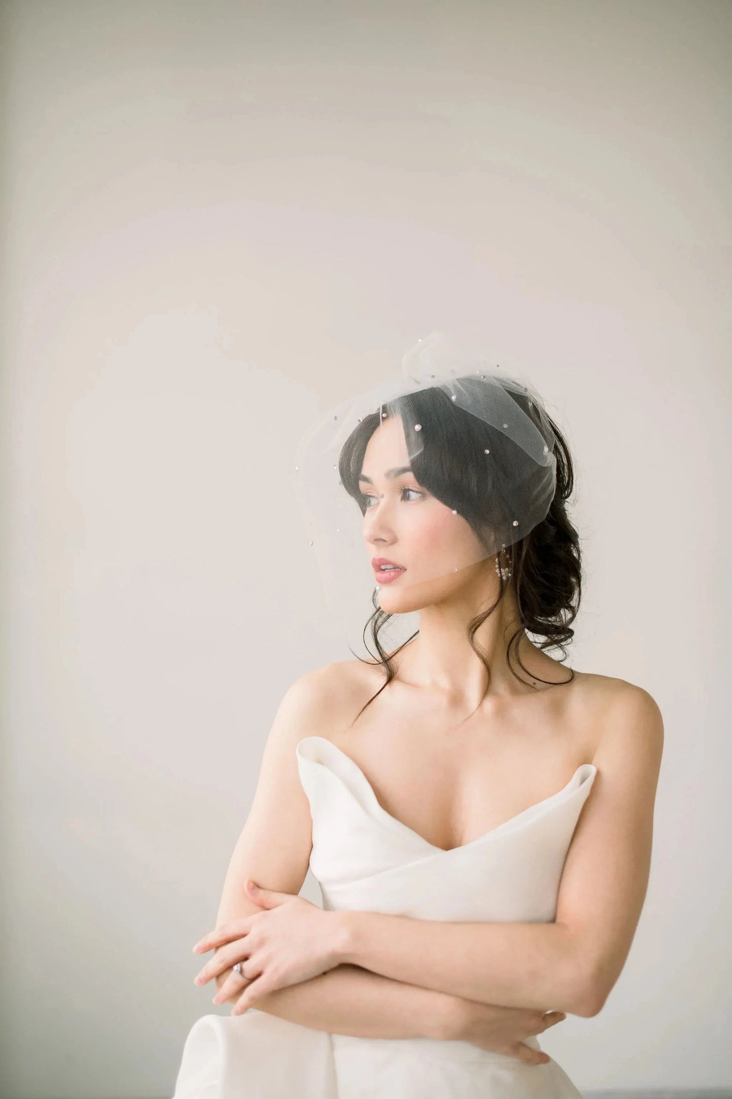 Crystal and pearl tulle birdcage veil - ready to ship Tessa Kim