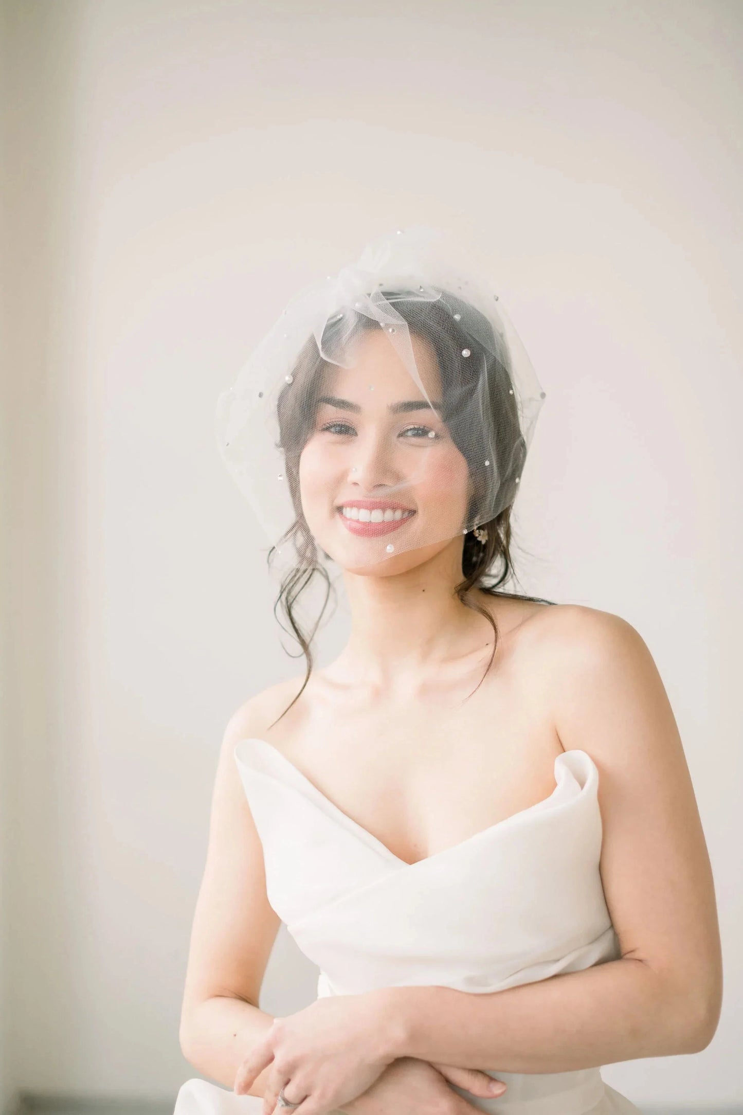 Crystal and pearl tulle birdcage veil - ready to ship Tessa Kim