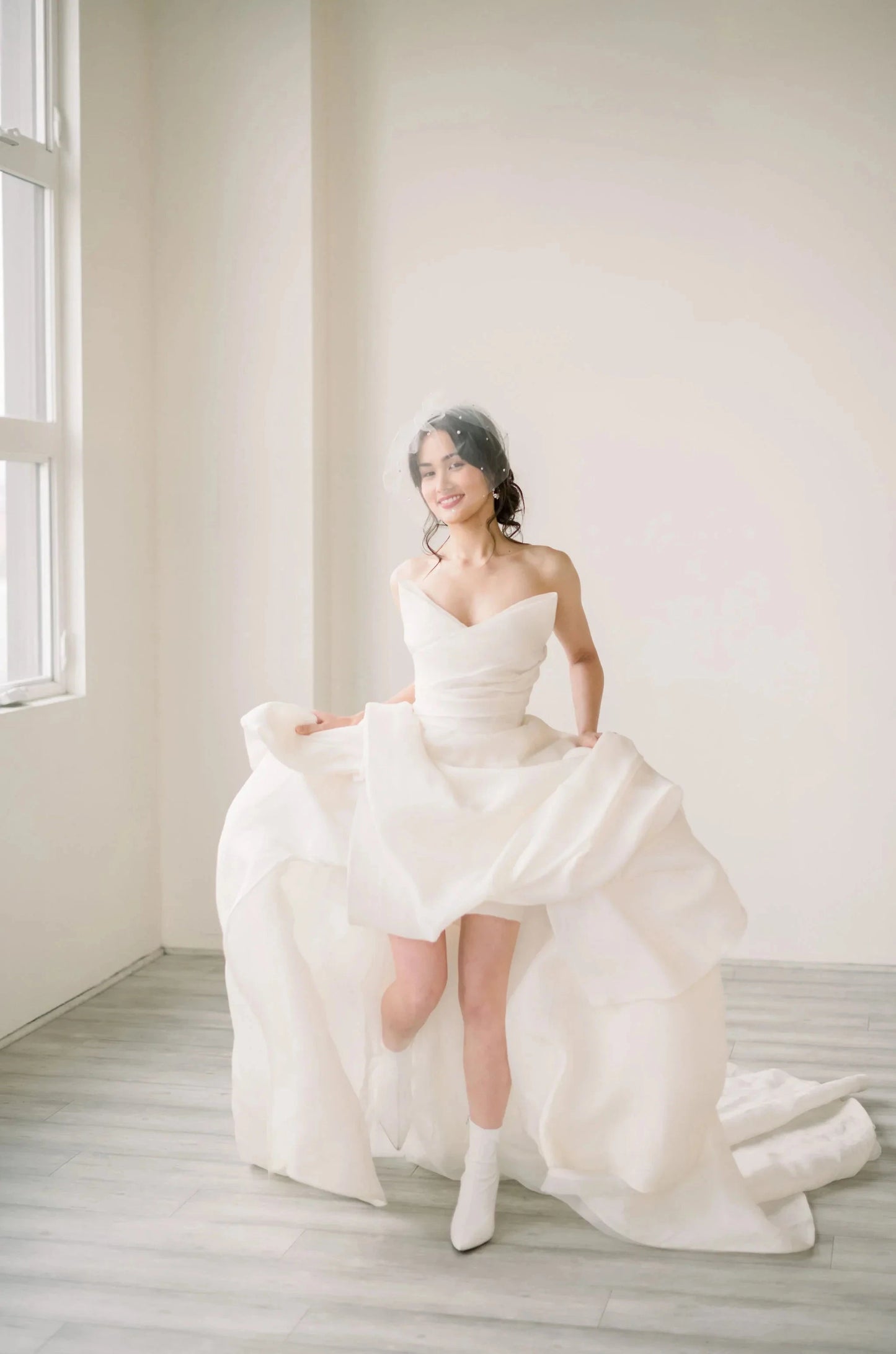 Crystal and pearl tulle birdcage veil - ready to ship Tessa Kim