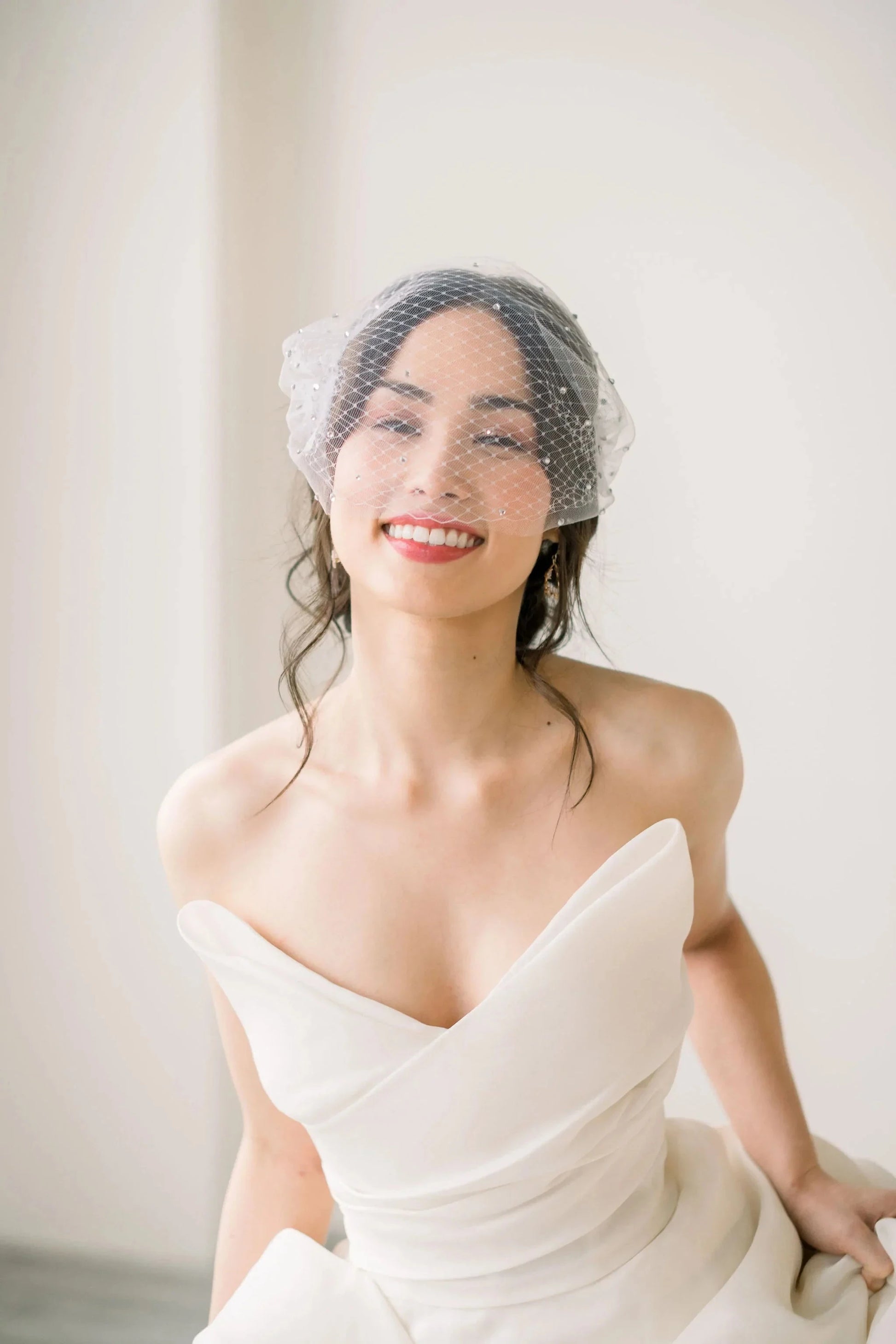 Double layer bandeau birdcage veil with crystals- ready to ship Tessa Kim