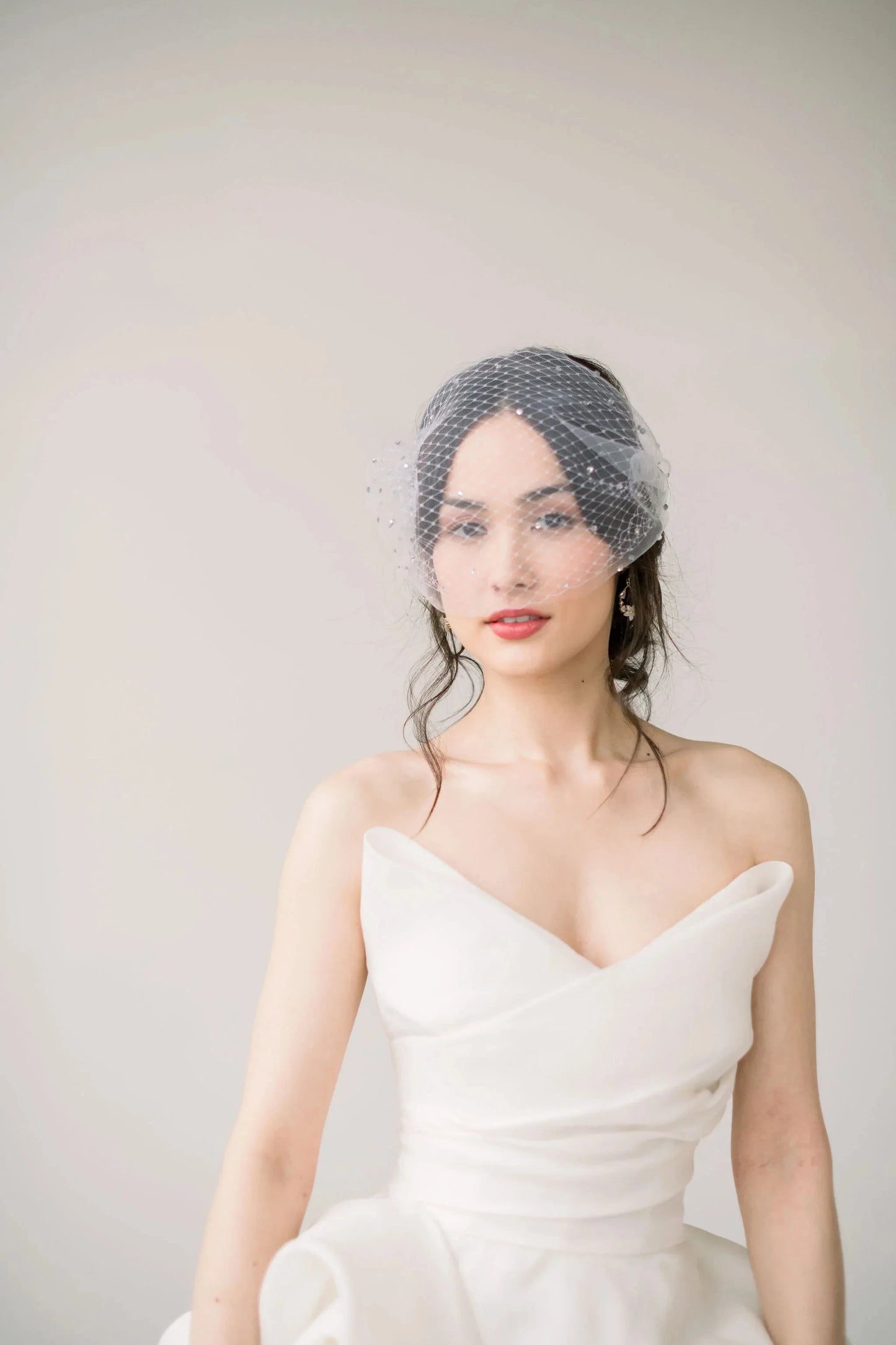 Double layer bandeau birdcage veil with crystals- ready to ship Tessa Kim