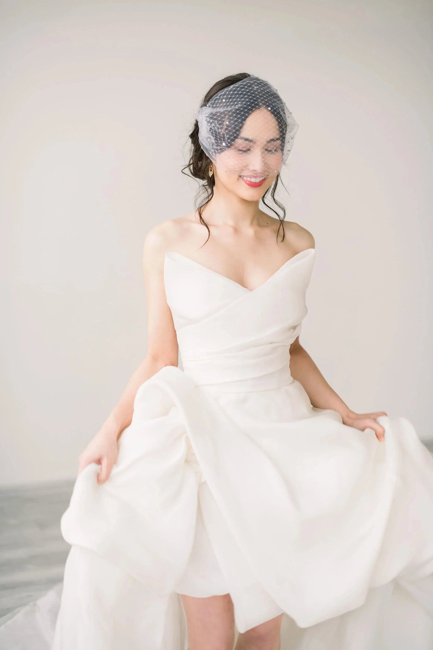 Double layer bandeau birdcage veil with crystals- ready to ship Tessa Kim