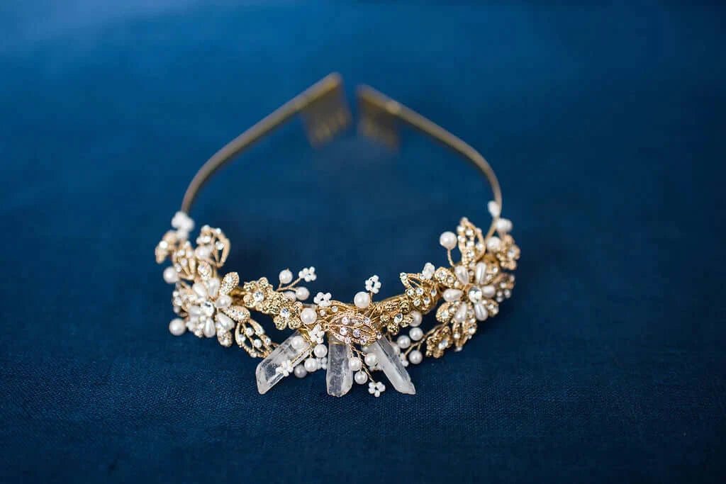 Gold Silver quartz tiara - Style 3105 Tessa Kim