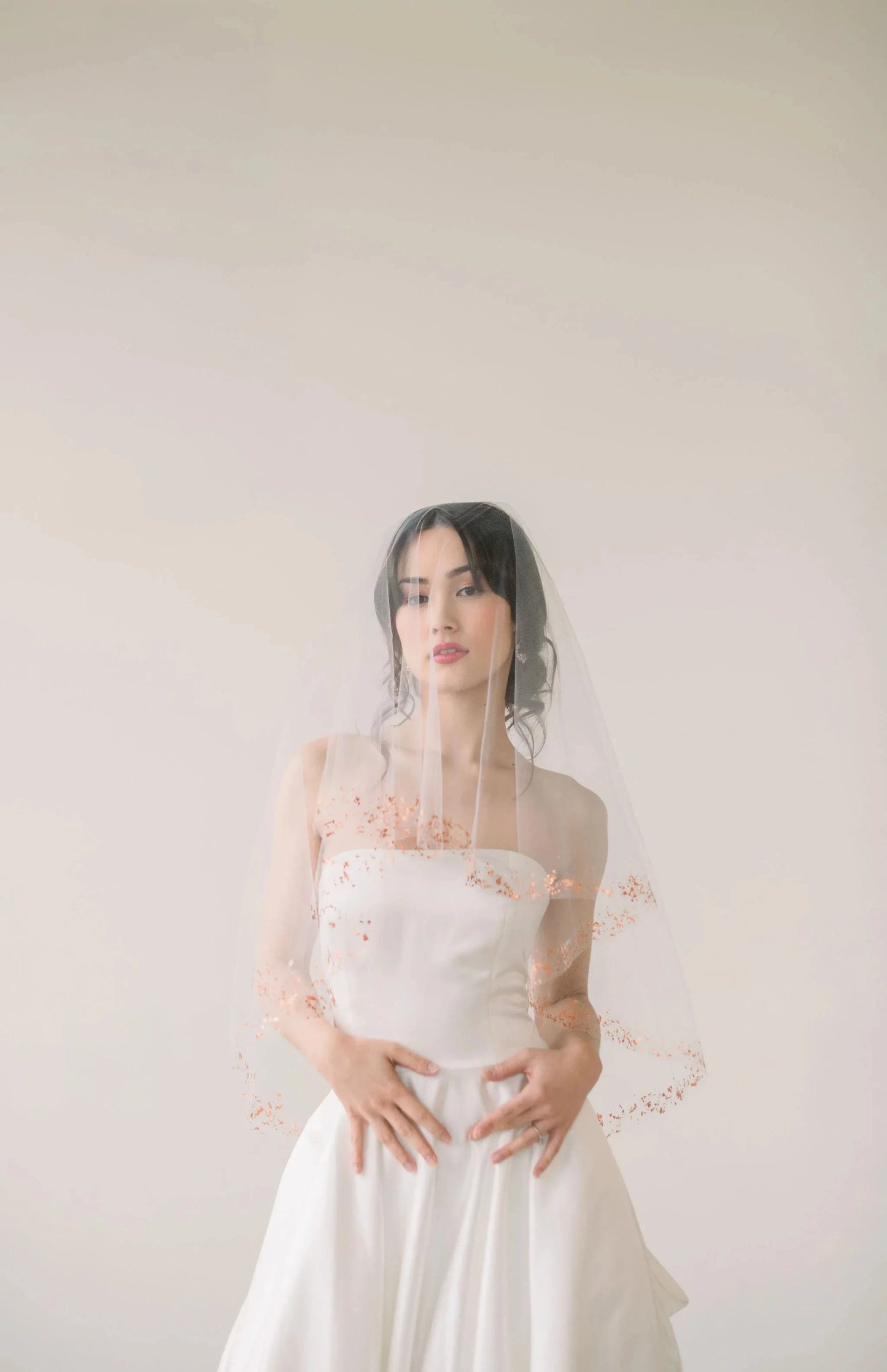 Hand painted rose gold flake drop veil Tessa Kim