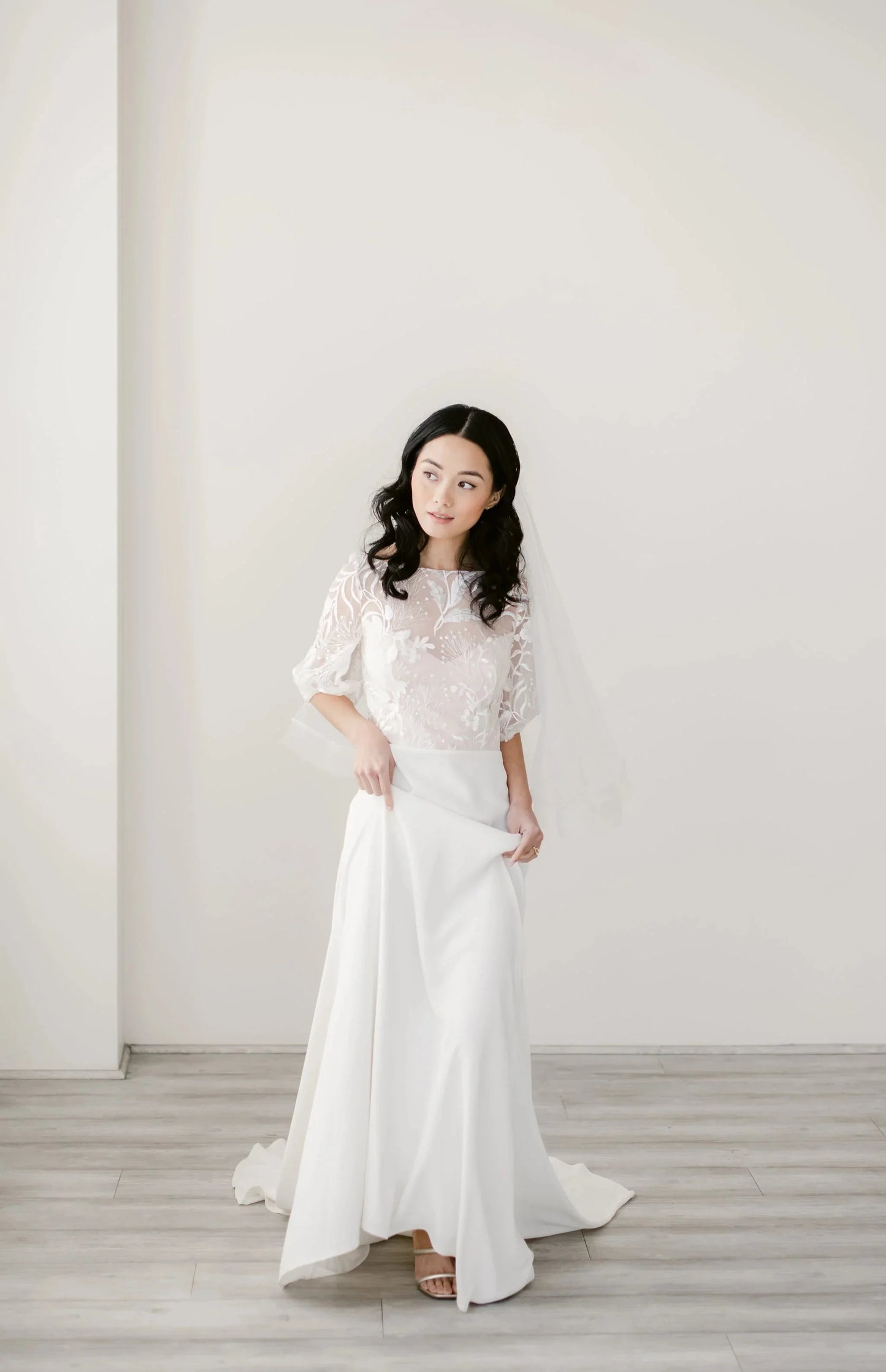 Horsehair trim drop circle veil Tessa Kim