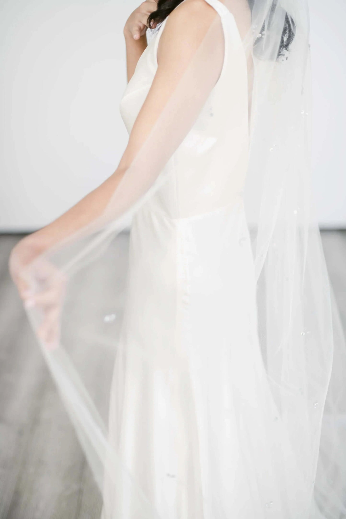 Illusion tulle veil with trio crystal accents - ready to ship Tessa Kim