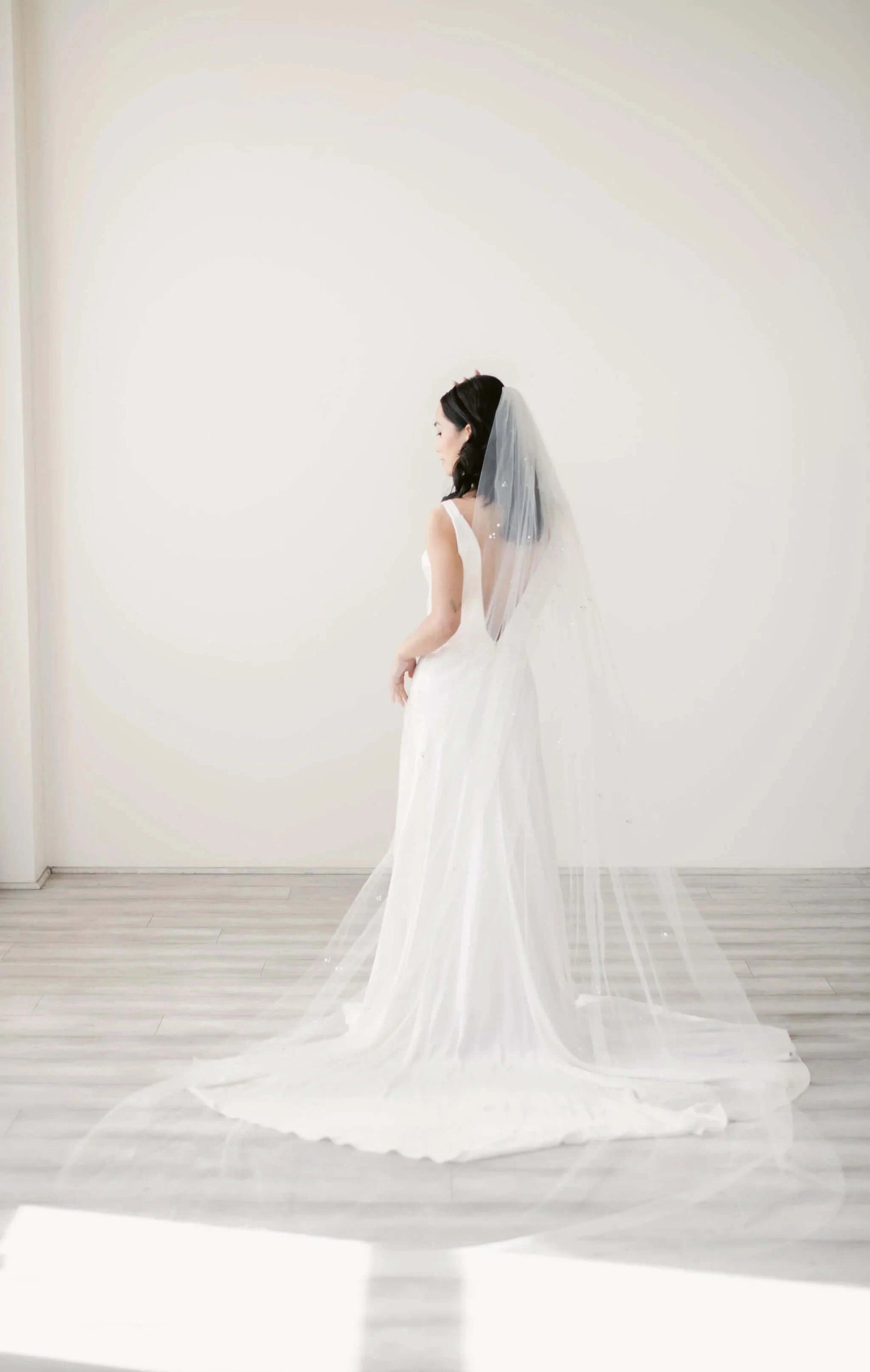 Illusion tulle veil with trio crystal accents - ready to ship Tessa Kim