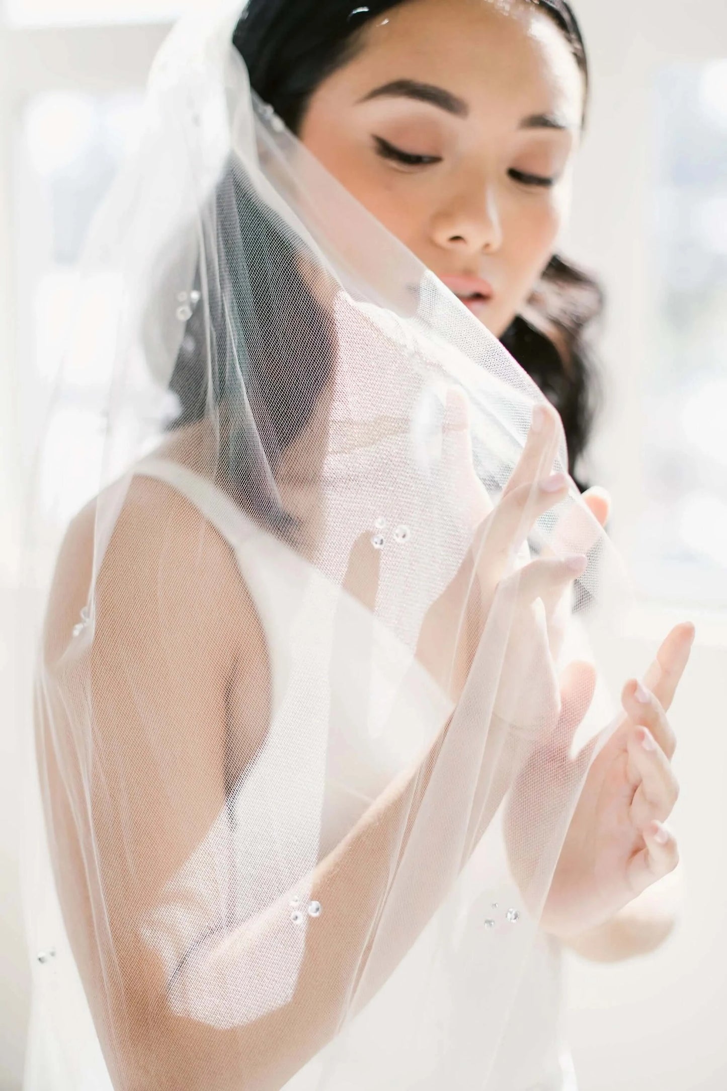 Illusion tulle veil with trio crystal accents - ready to ship Tessa Kim