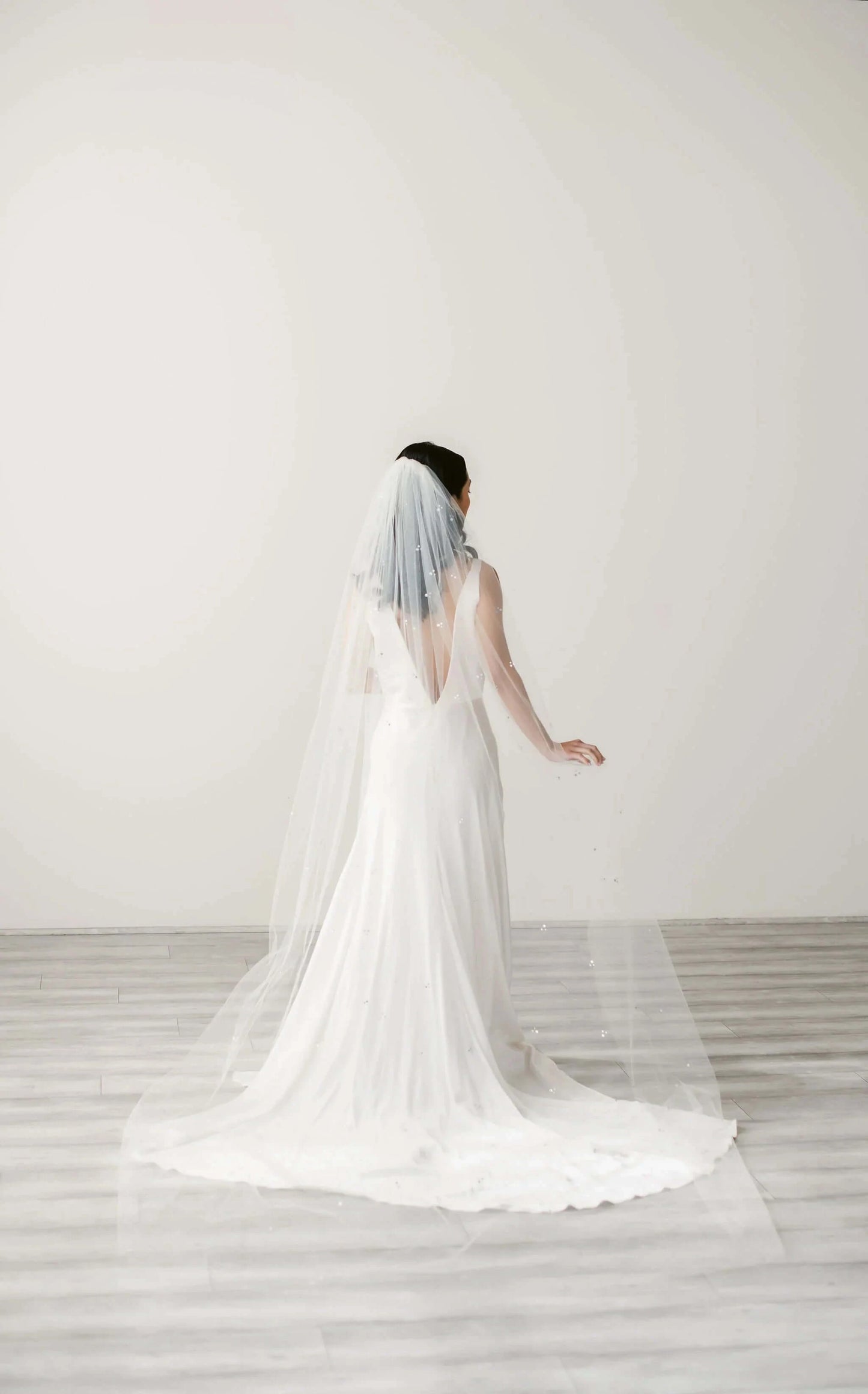 Illusion tulle veil with trio crystal accents - ready to ship Tessa Kim