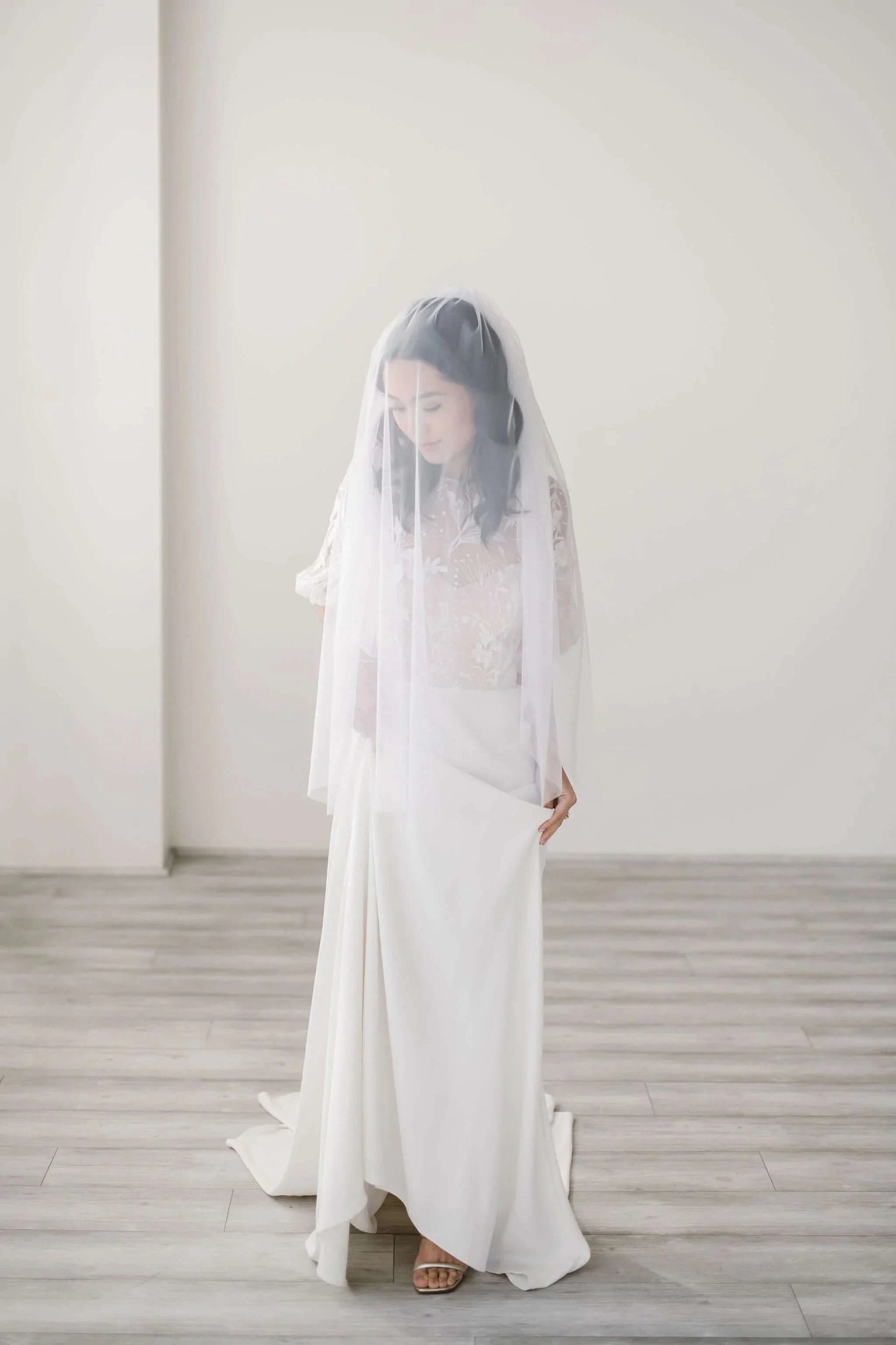 Italian tulle bridal veil with blusher Tessa Kim