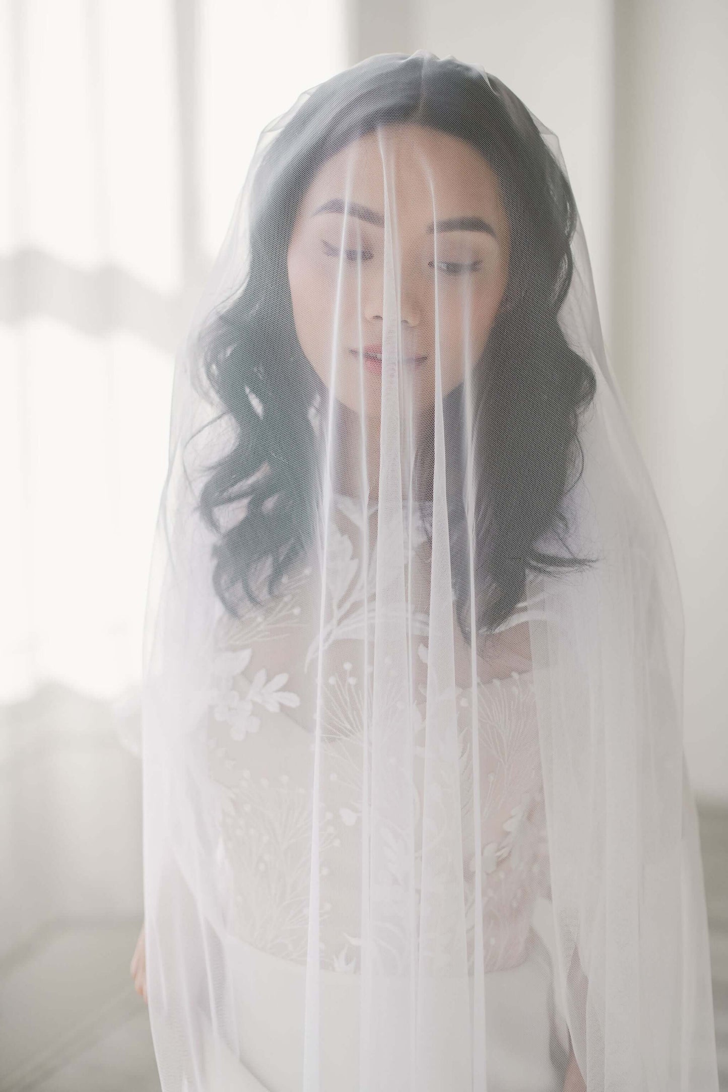 Italian tulle bridal veil with blusher Tessa Kim