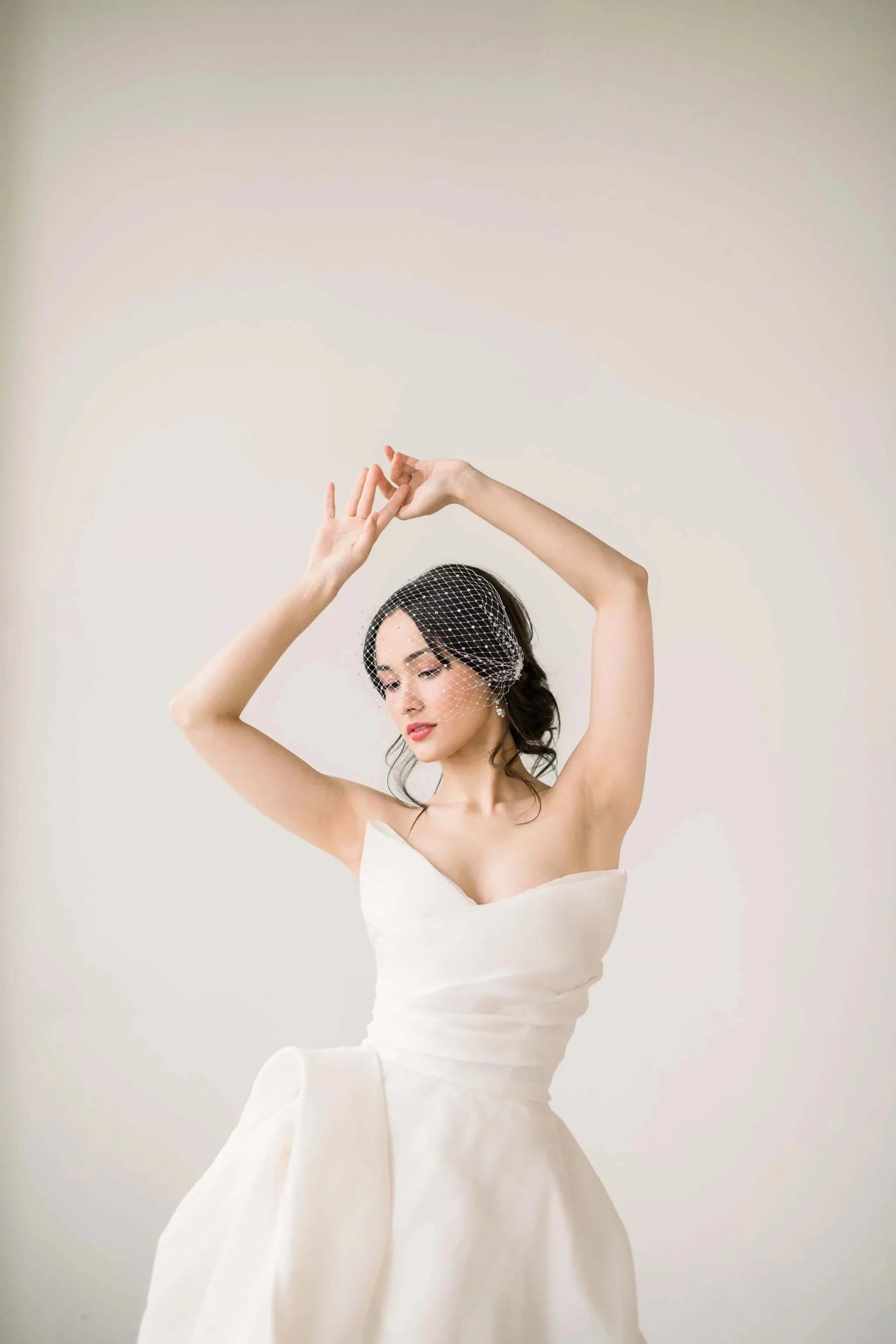 Luxe bridal bandeau birdcage veil with crystals - Ready to ship Tessa Kim