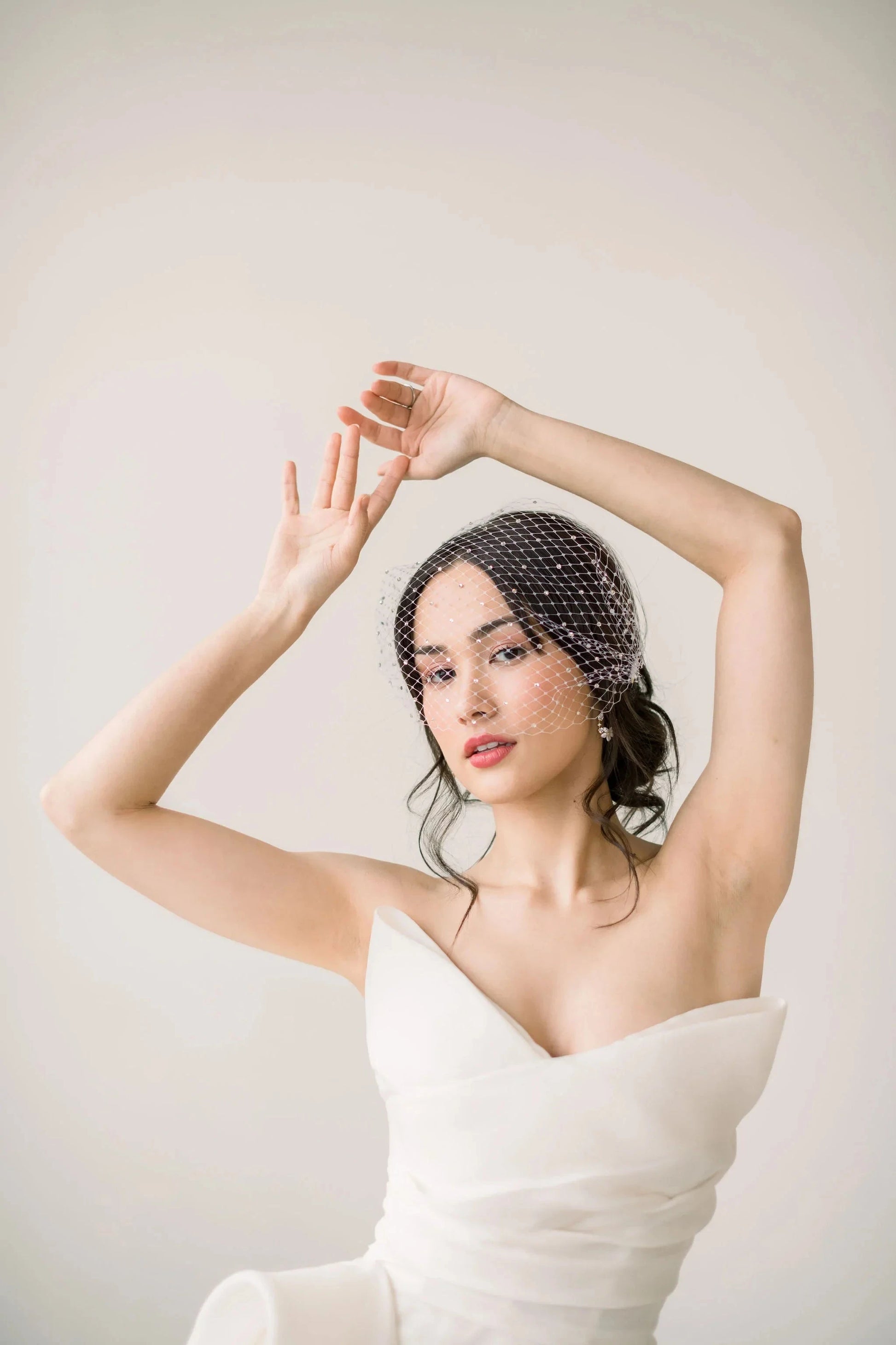 Luxe bridal bandeau birdcage veil with crystals - Ready to ship Tessa Kim