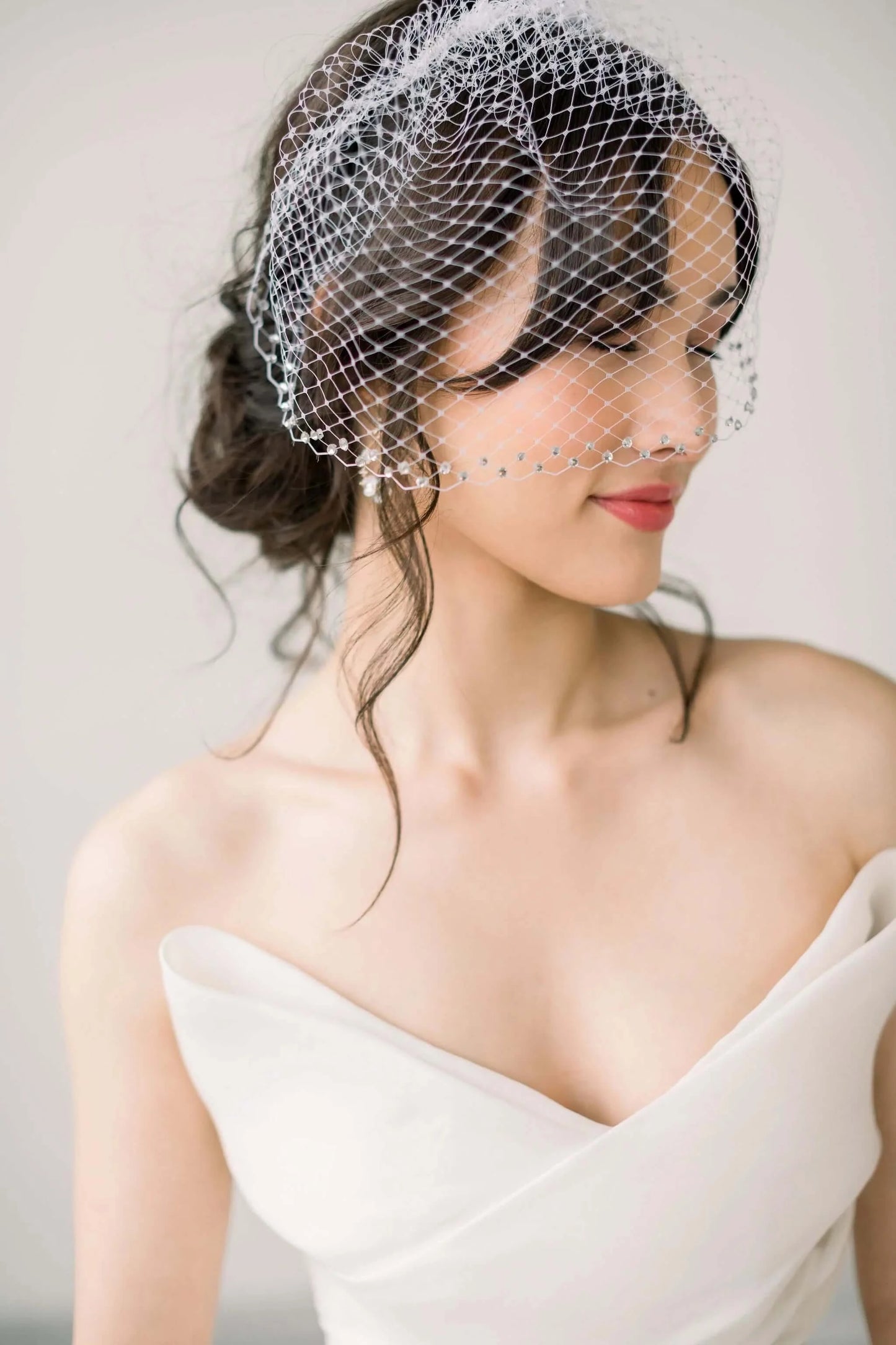 Luxe bridal birdcage veil with crystal edge - Ready to ship Tessa Kim