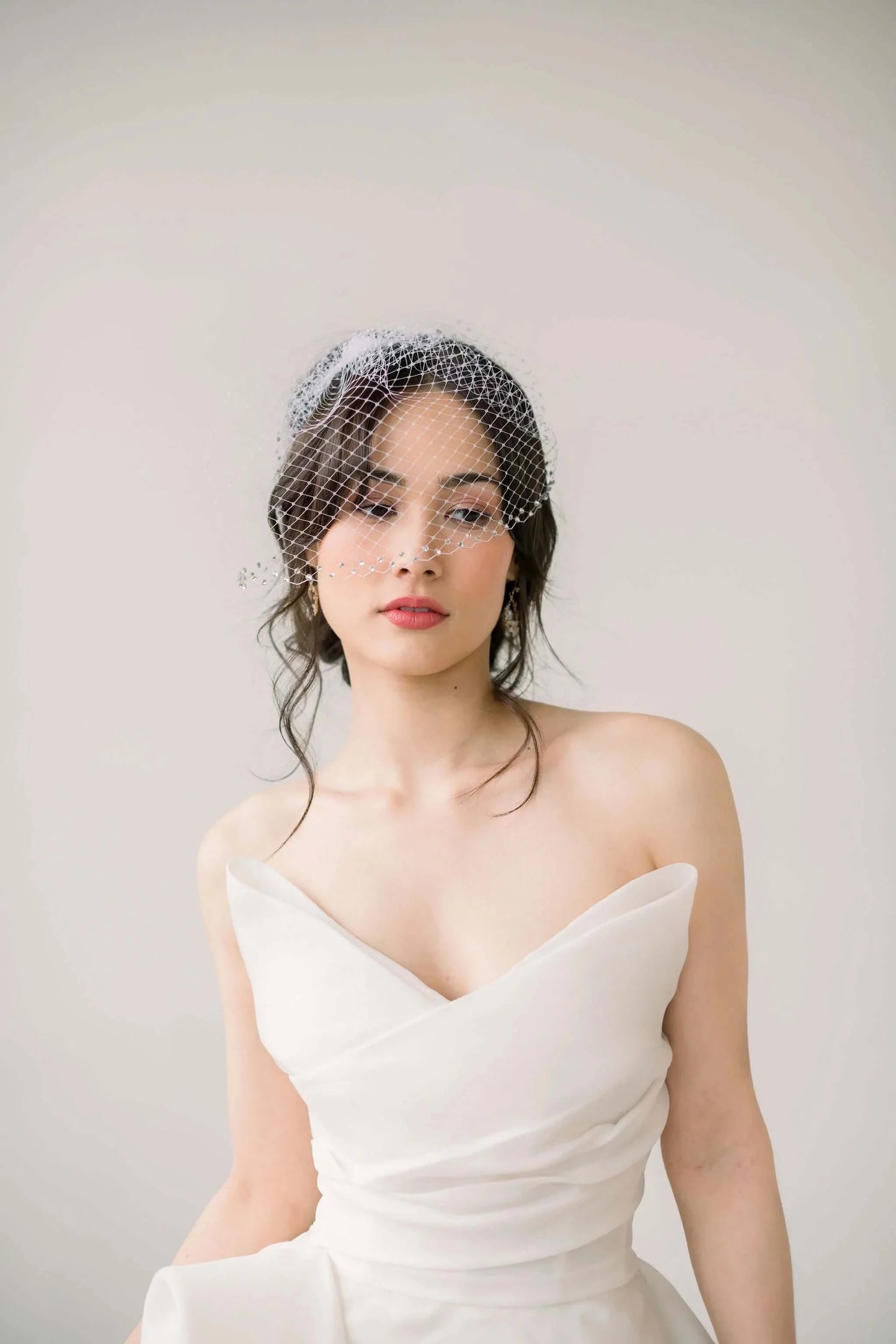 Luxe bridal birdcage veil with crystal edge - Ready to ship Tessa Kim