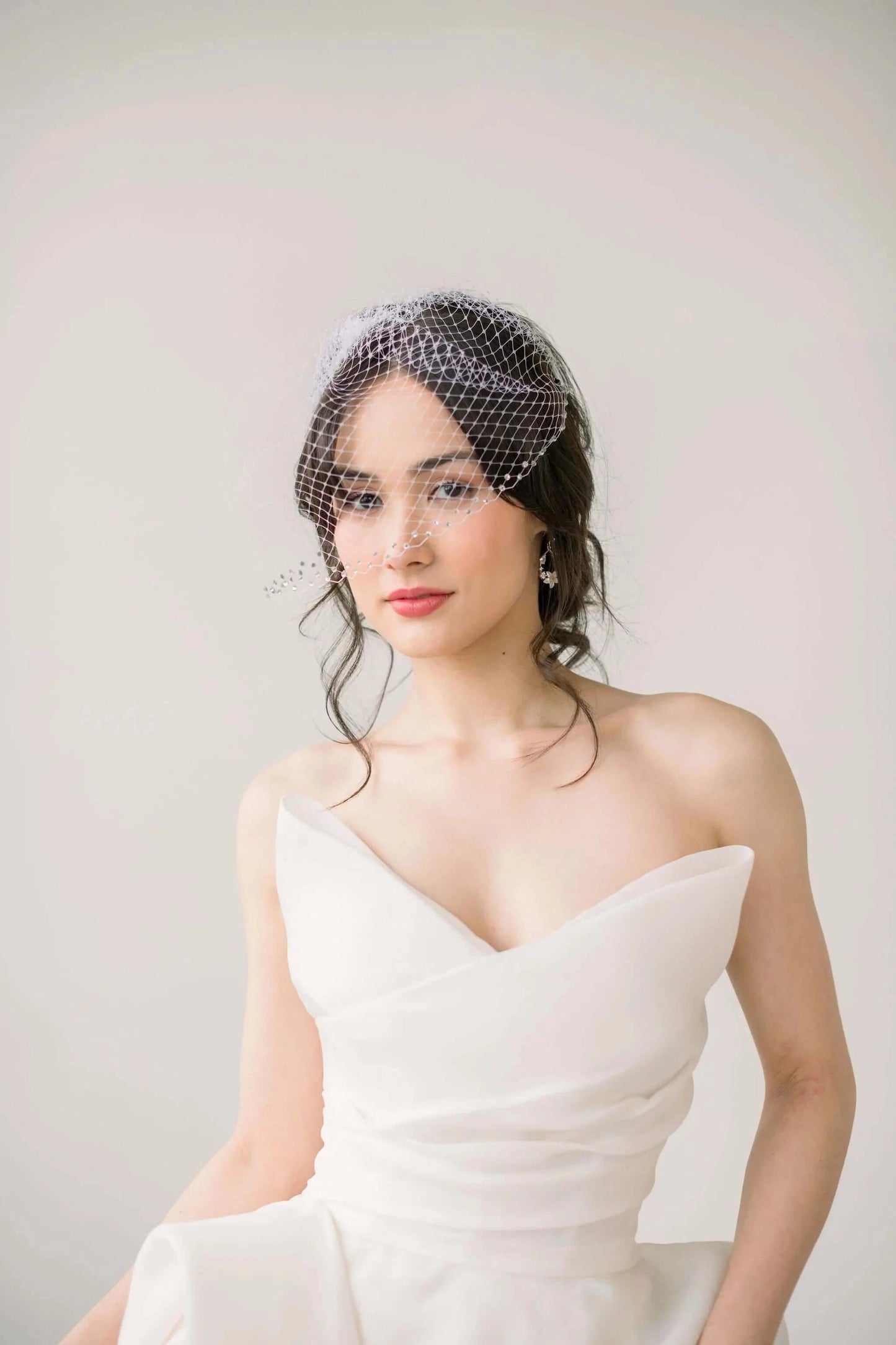 Luxe bridal birdcage veil with crystal edge - Ready to ship Tessa Kim