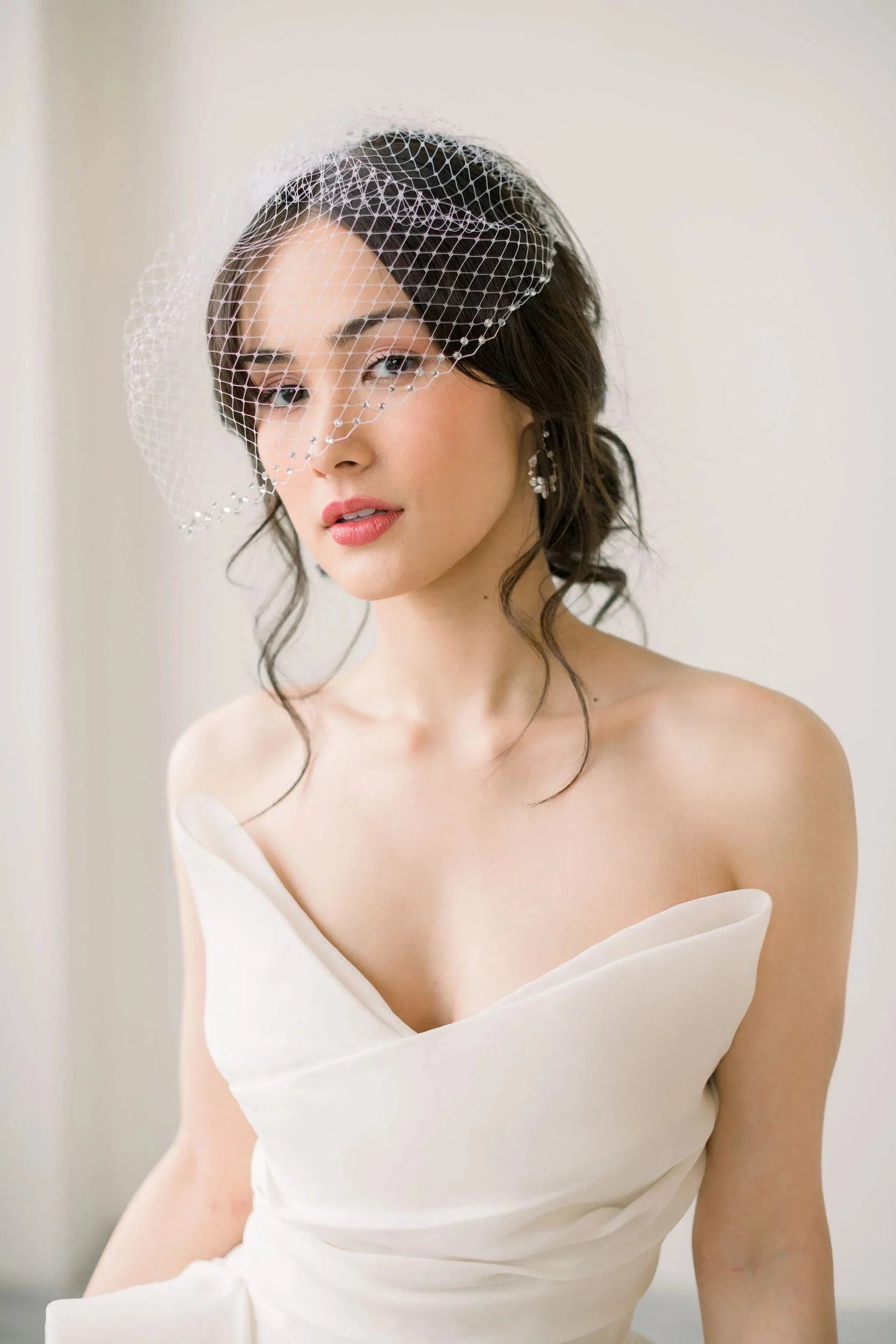 Luxe bridal birdcage veil with crystal edge - Ready to ship Tessa Kim