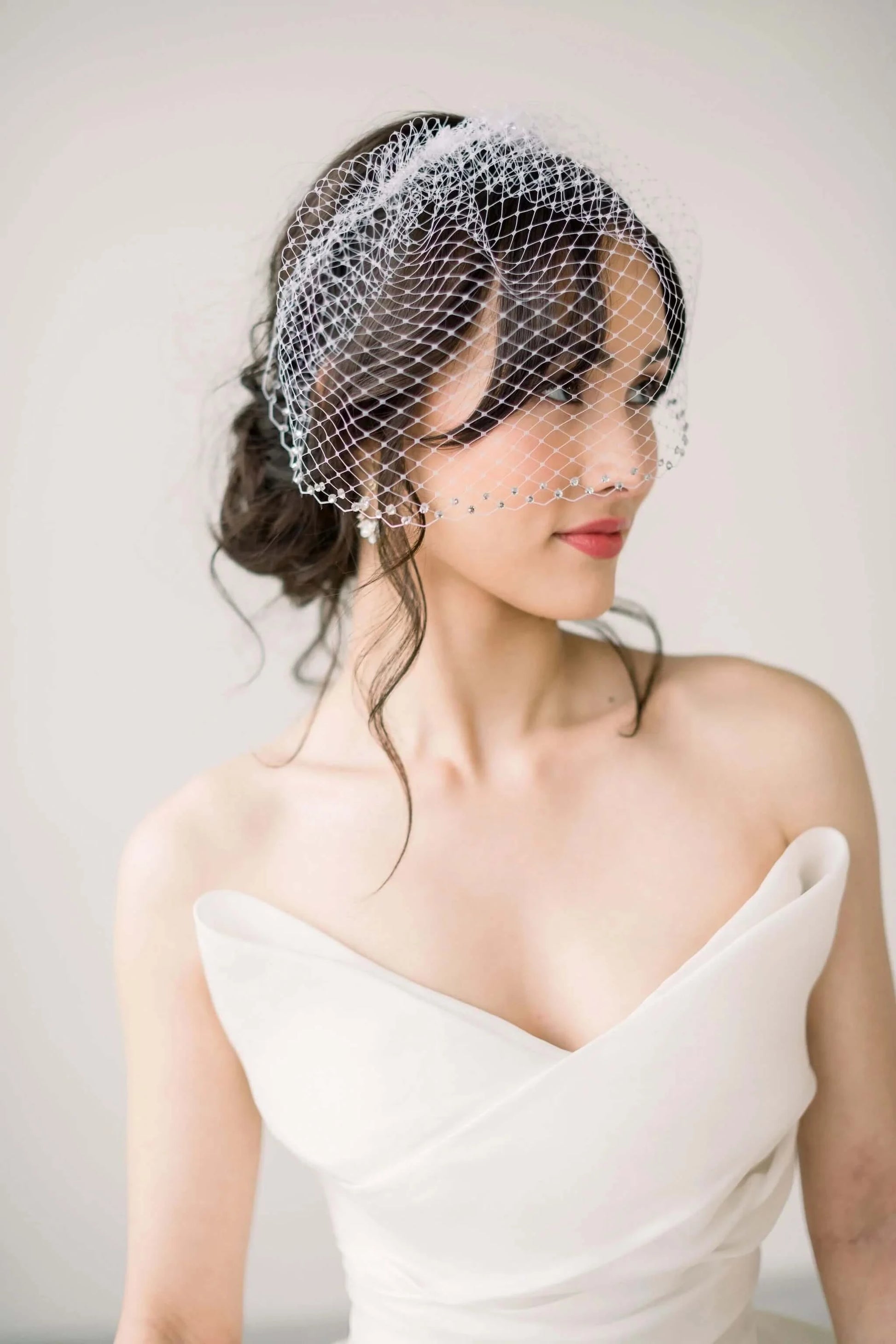 Luxe bridal birdcage veil with crystal edge - Ready to ship Tessa Kim