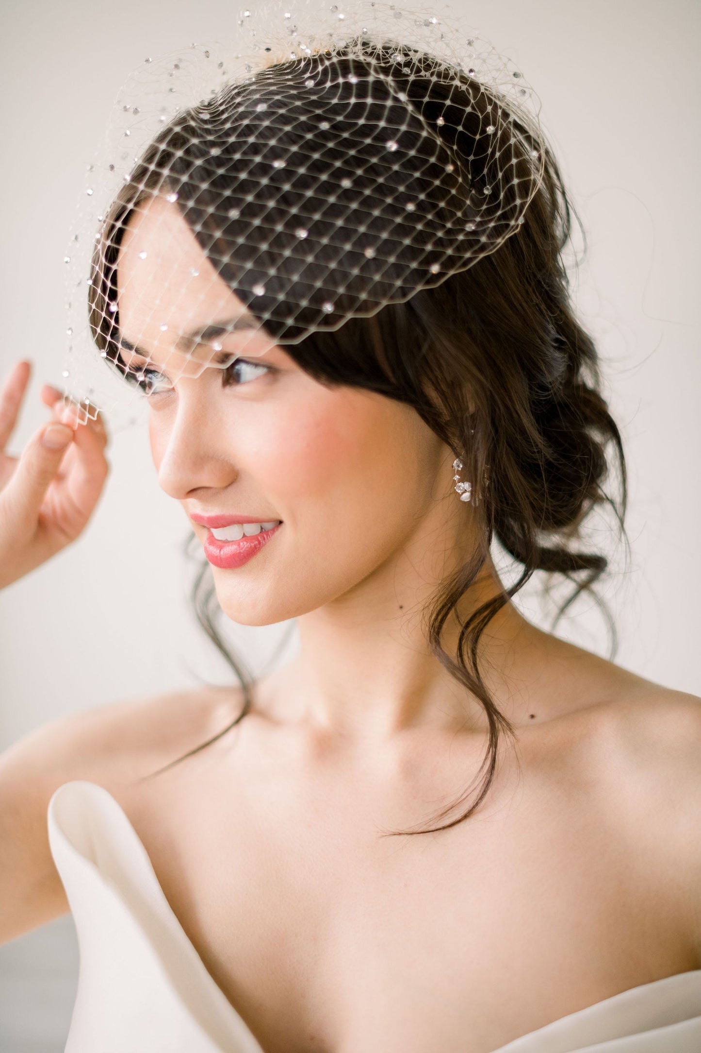 Luxe bridal birdcage veil with crystals - Ready to ship Tessa Kim