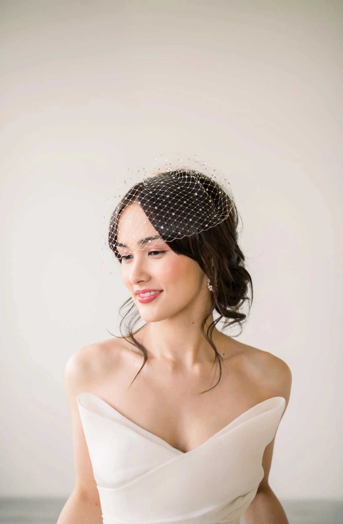 Luxe bridal birdcage veil with crystals - Ready to ship Tessa Kim