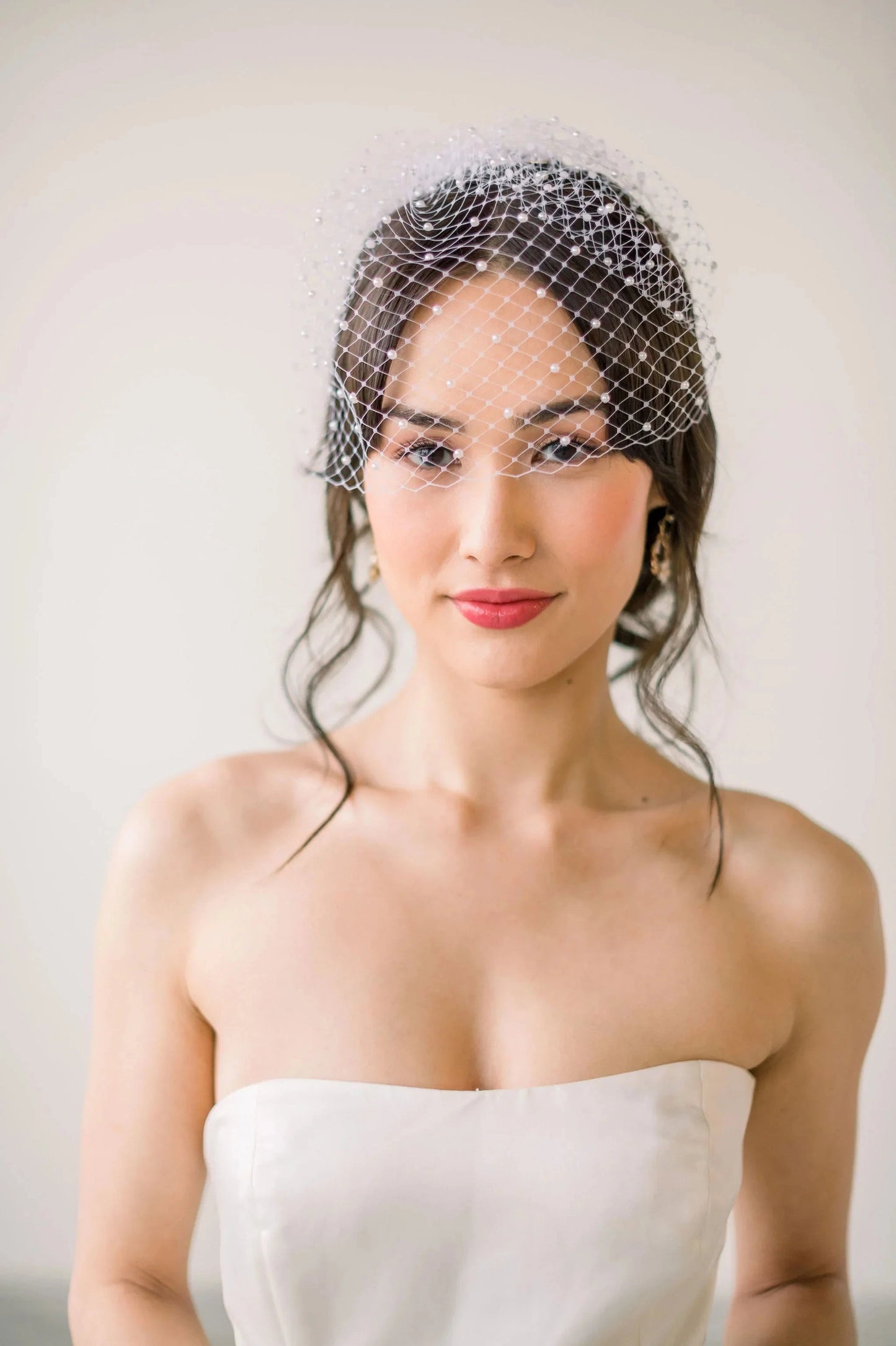 Luxe bridal birdcage veil with pearls - Ready to ship Tessa Kim
