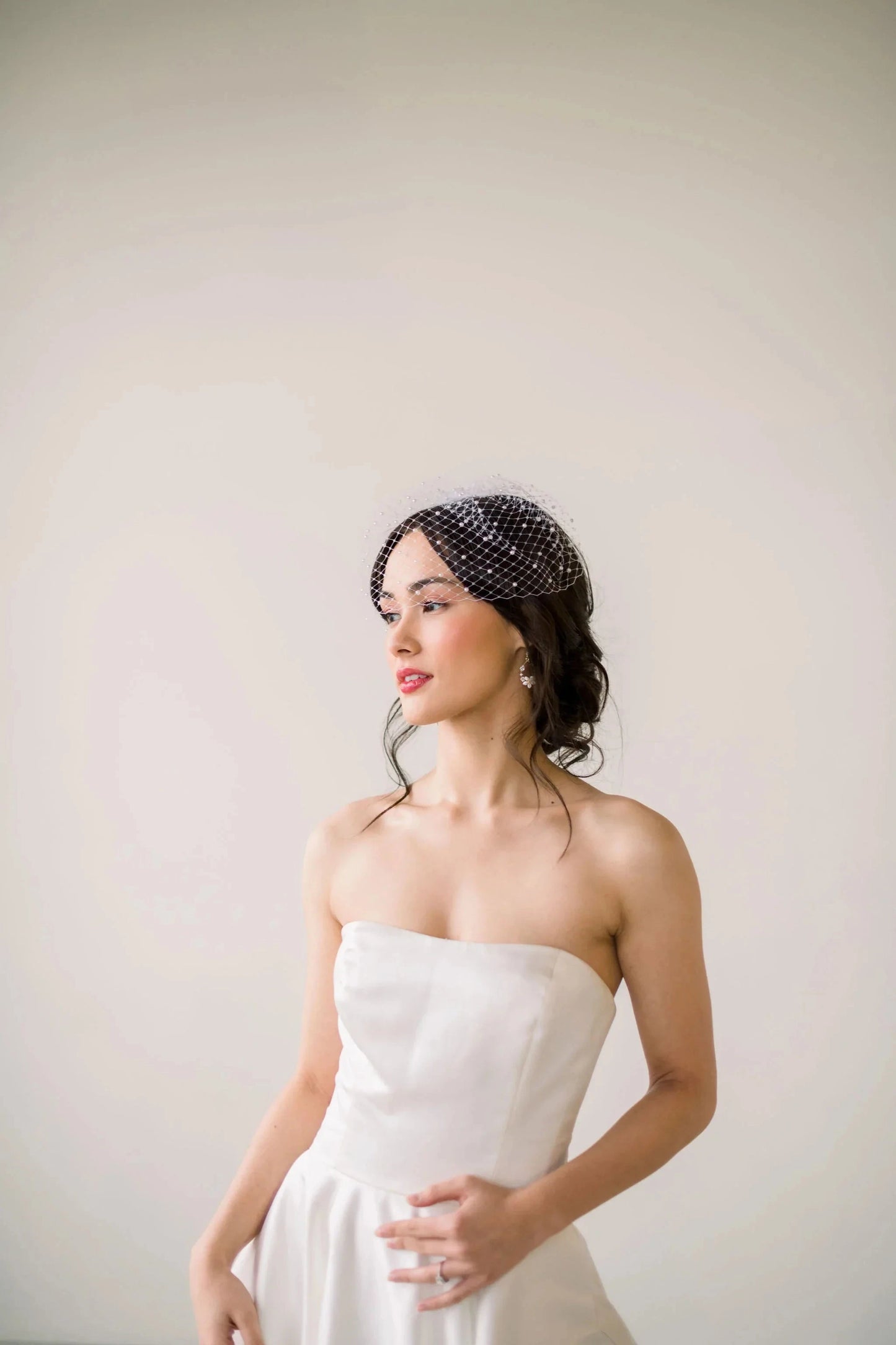 Luxe bridal birdcage veil with pearls - Ready to ship Tessa Kim