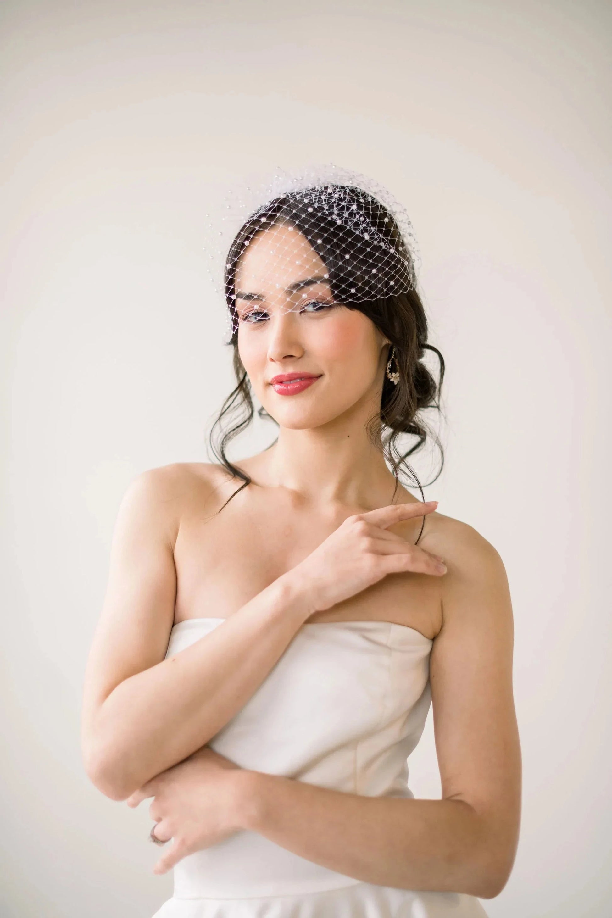 Luxe bridal birdcage veil with pearls - Ready to ship Tessa Kim