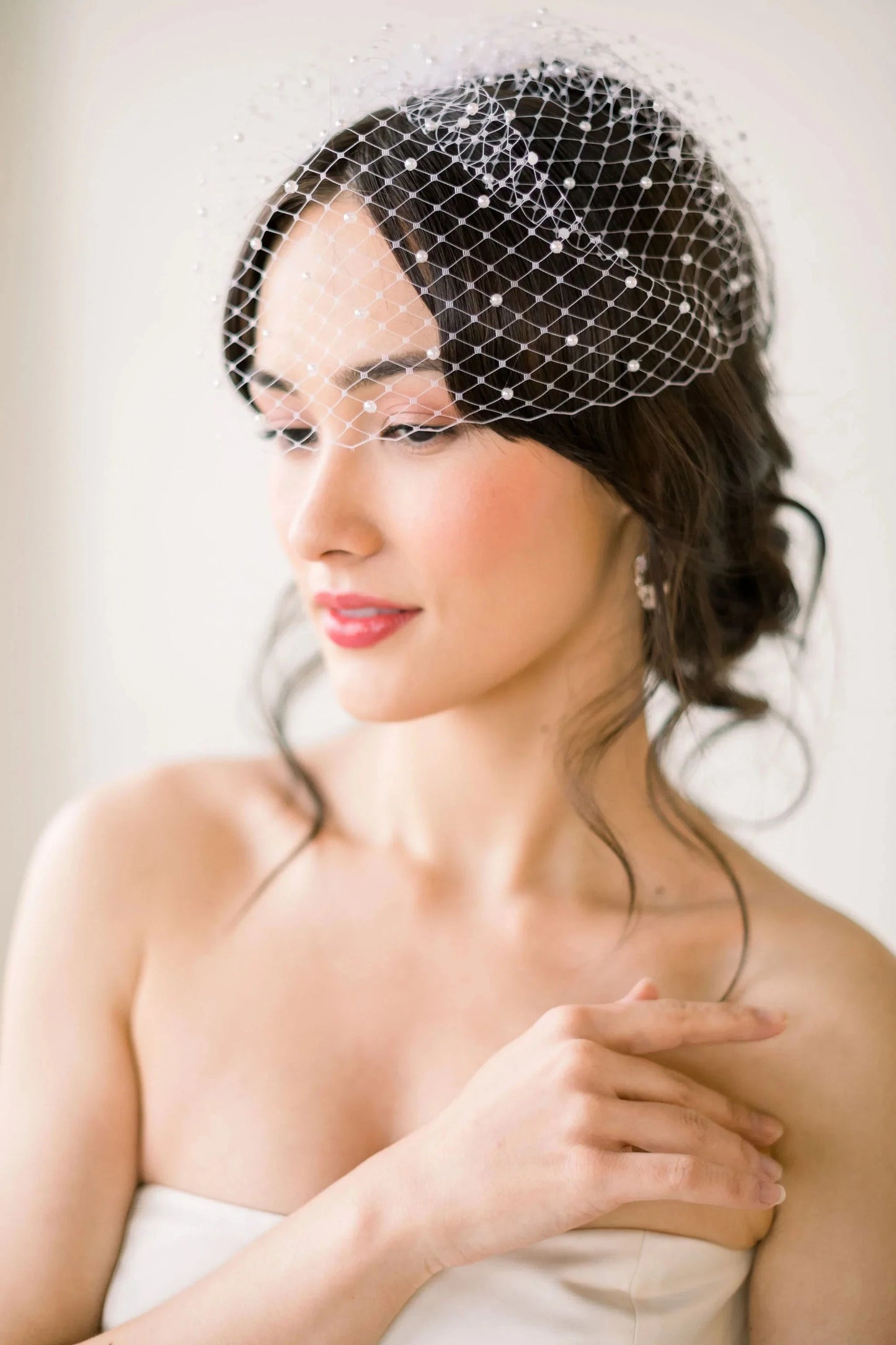 Luxe bridal birdcage veil with pearls - Ready to ship Tessa Kim